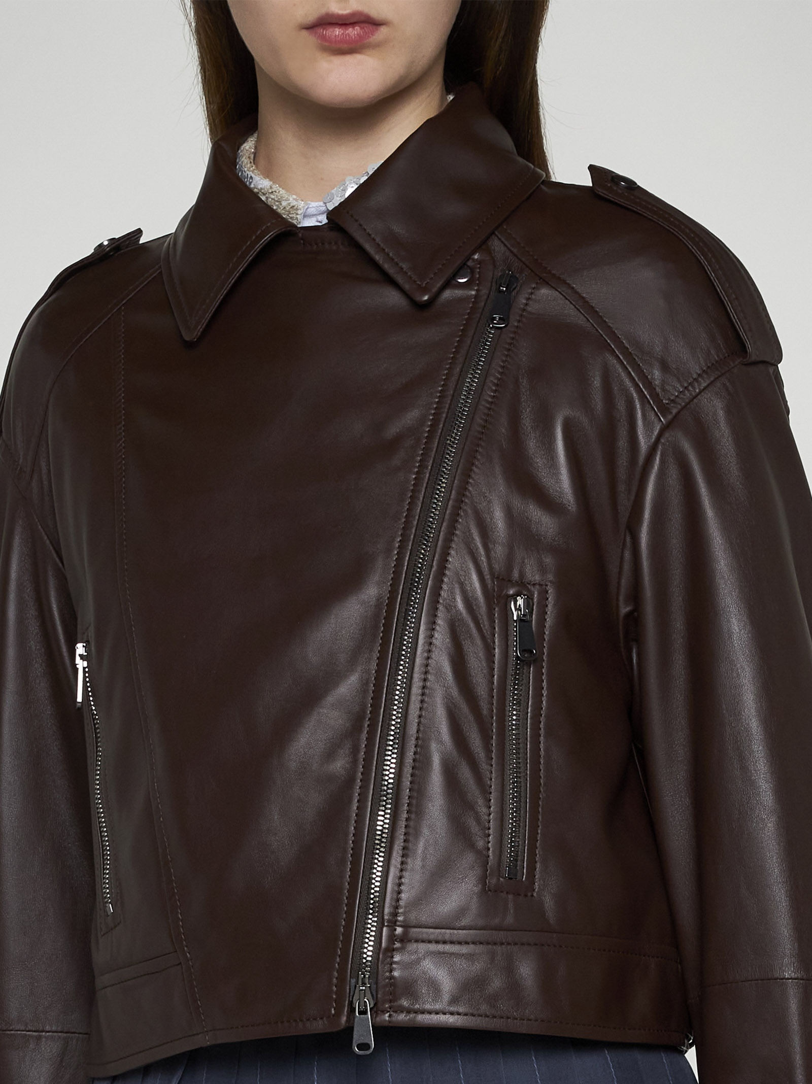 Brunello Cucinelli Leather cropped jacket | danielloboutique