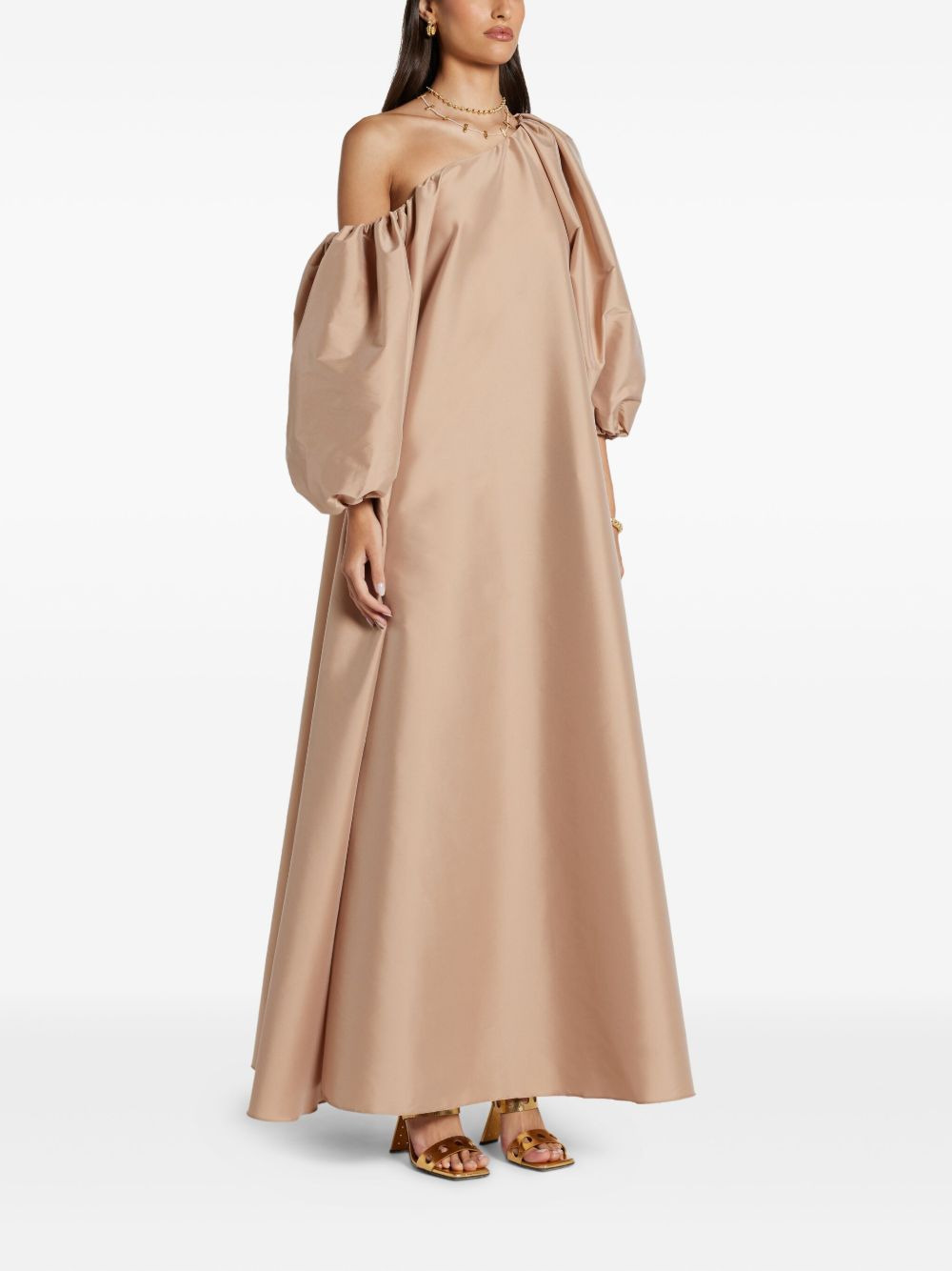 puff-sleeve asymmetric-shoulder dress - 4