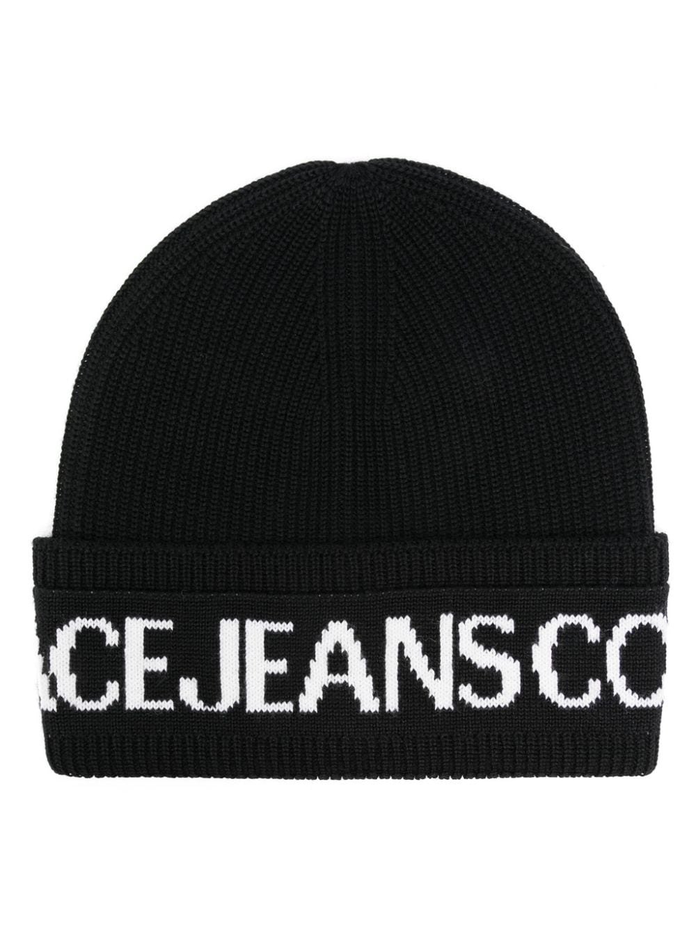 intarsia-knit logo ribbed-knit wool blend beanie - 1