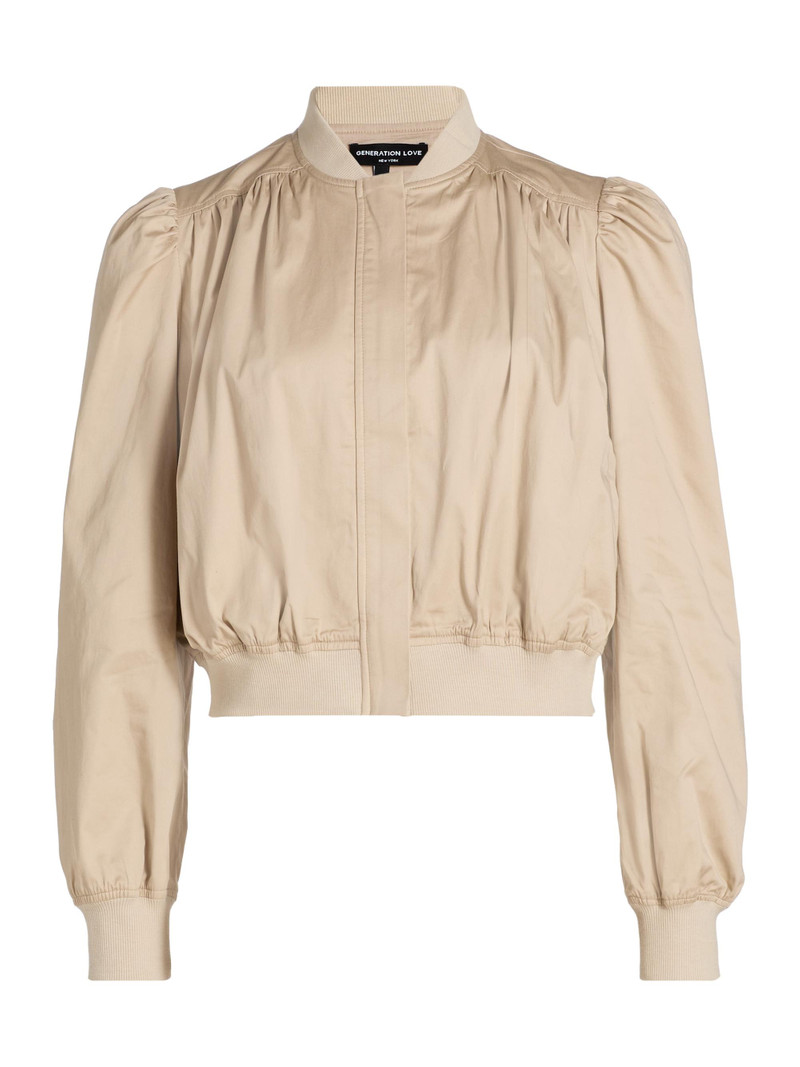 Women's Sariah Cotton Sateen Crop Bomber Jacket - Light Khaki 1