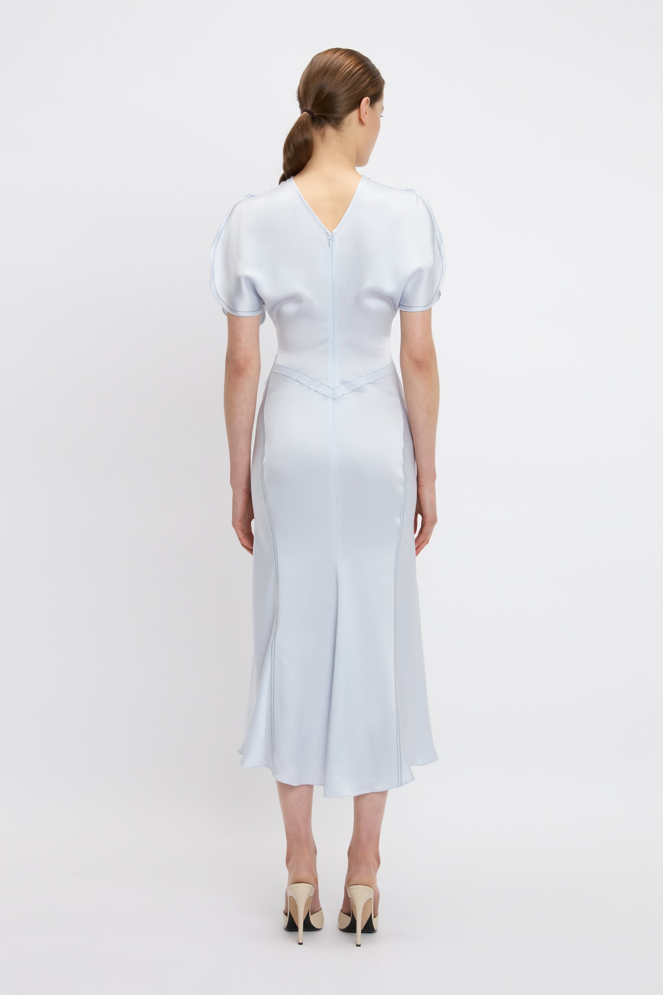 Gathered Waist Midi Dress In Ice - 5
