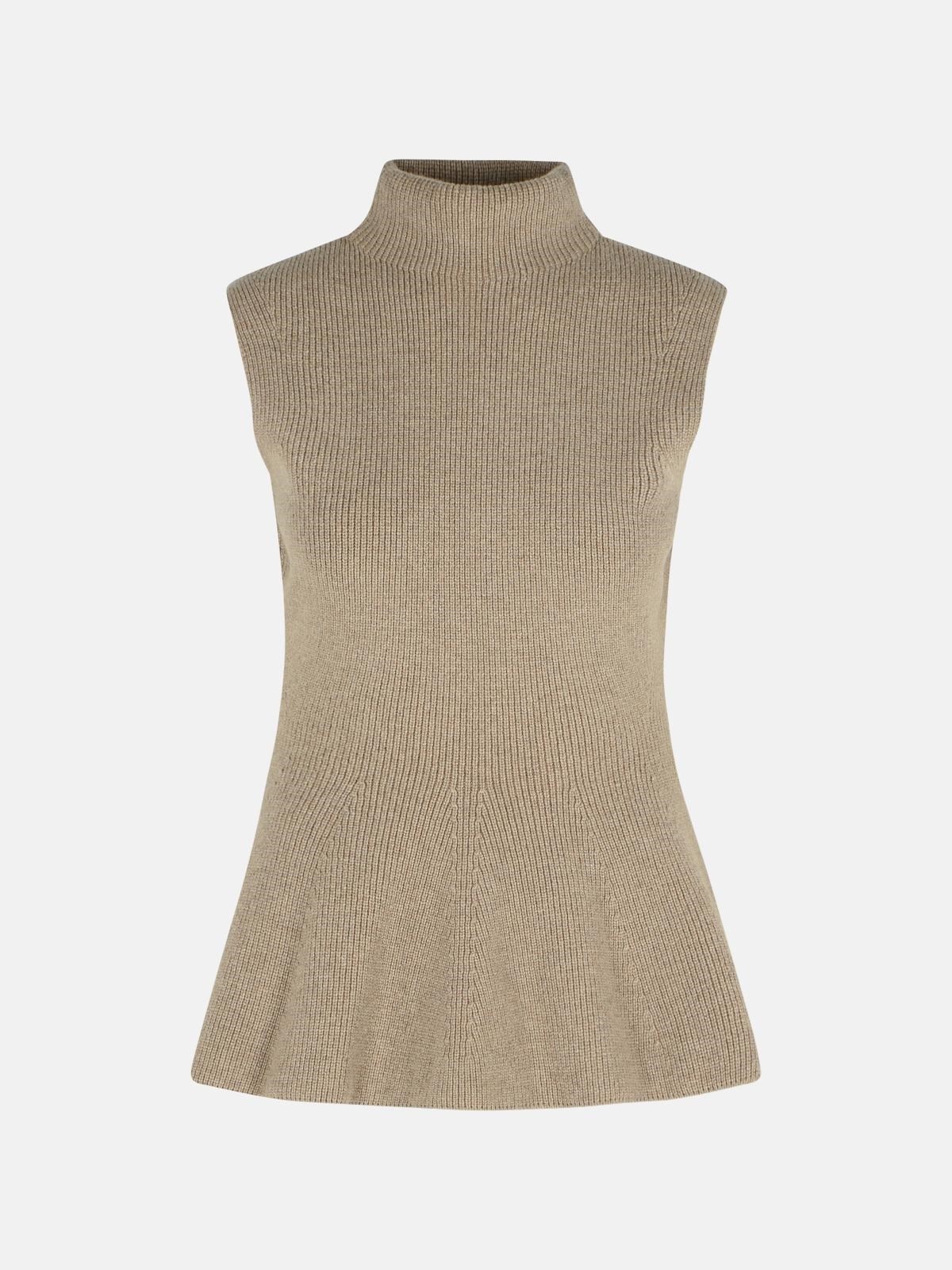 'SCULPTURAL' 'TAUPE MELANGE' CASHMERE BLEND TANK TOP - 1