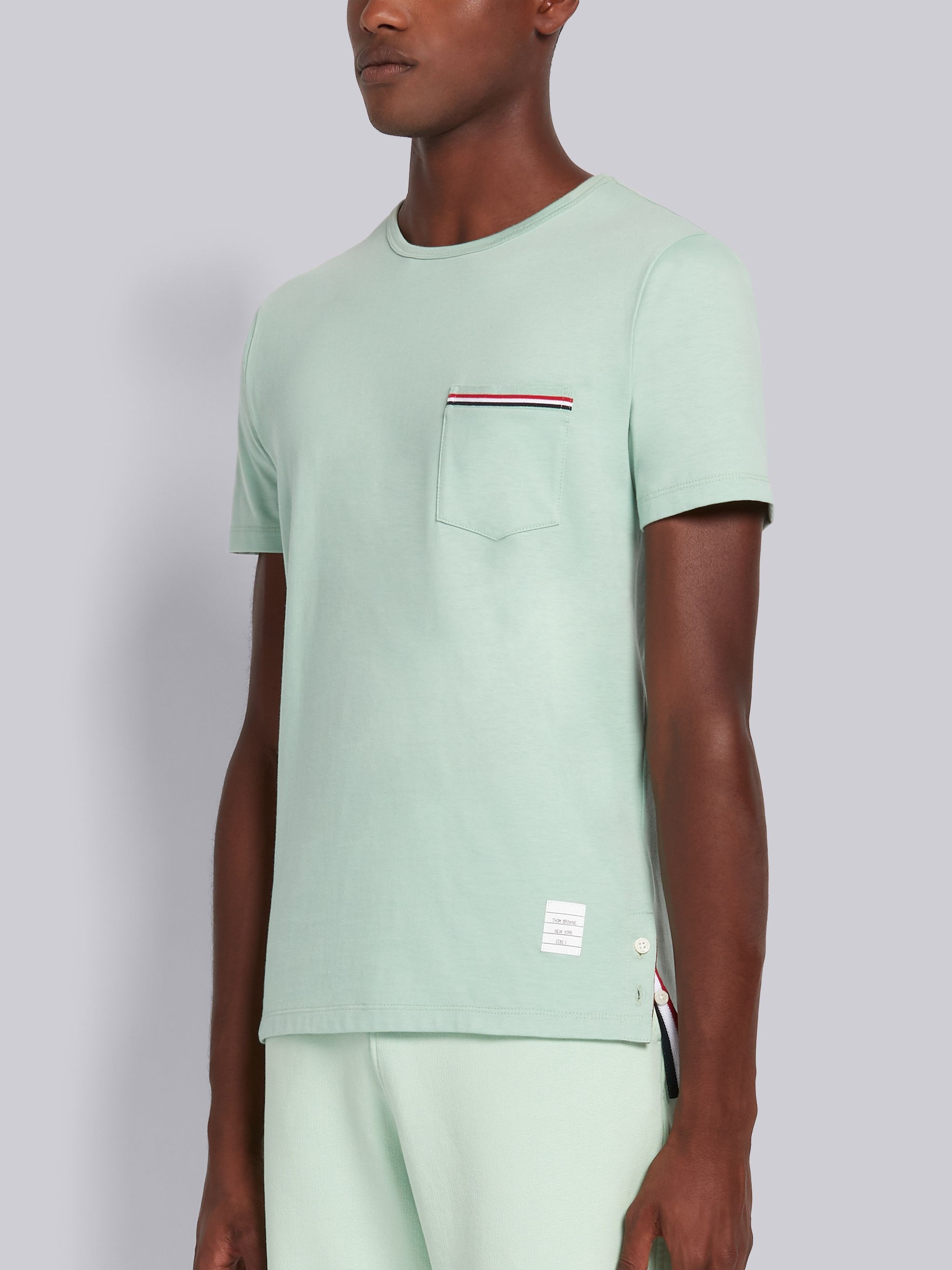 Light Green Cotton Jersey Striped Chest Pocket Tee - 2