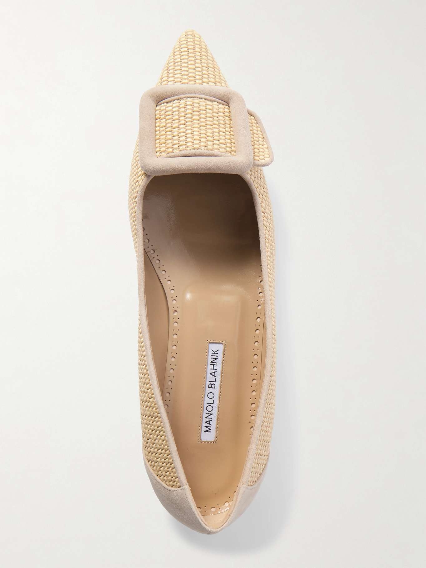 Maysale suede-trimmed raffia point-toe flats Cream - 2