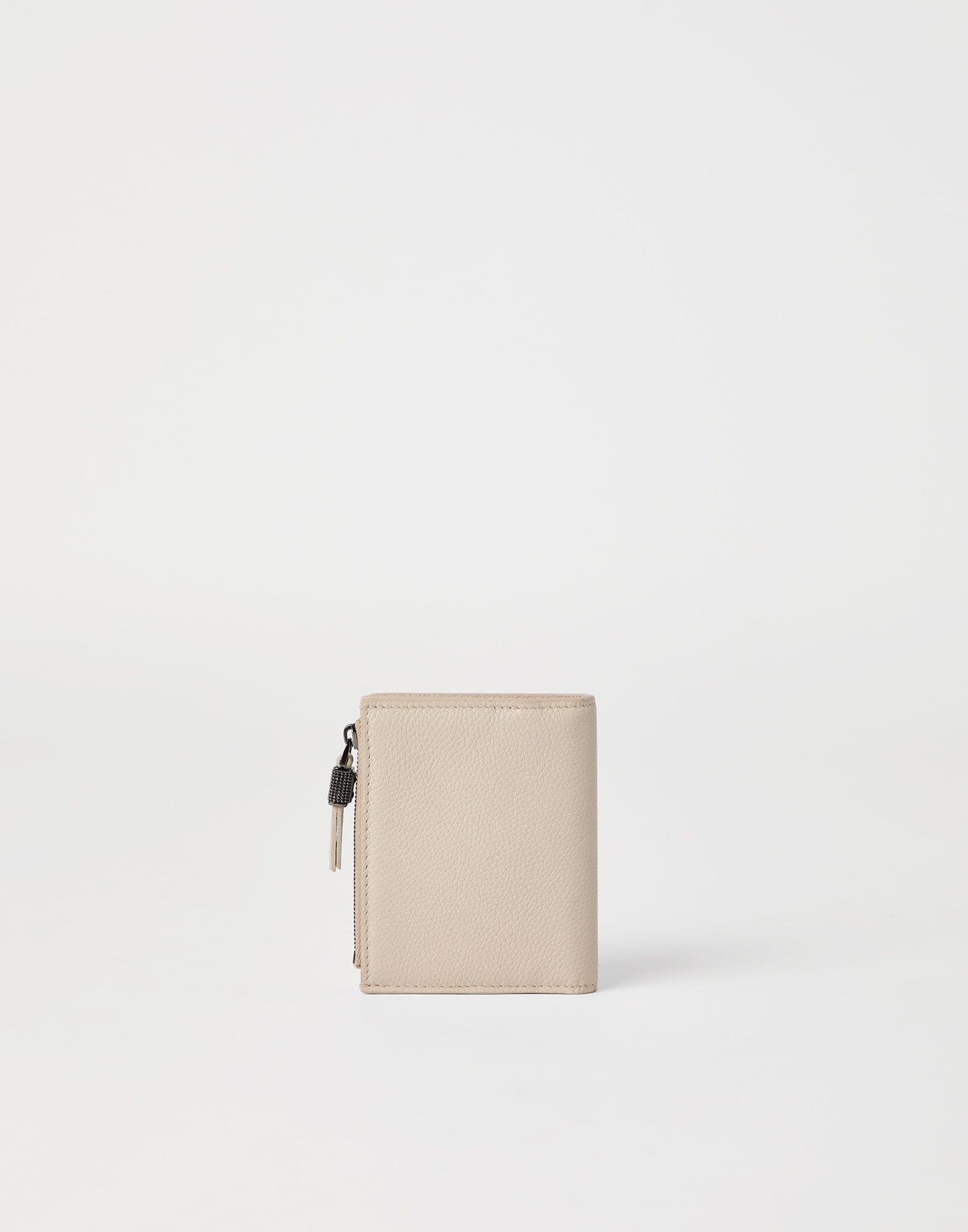 Grained leather compact wallet with shiny zipper pull - 2