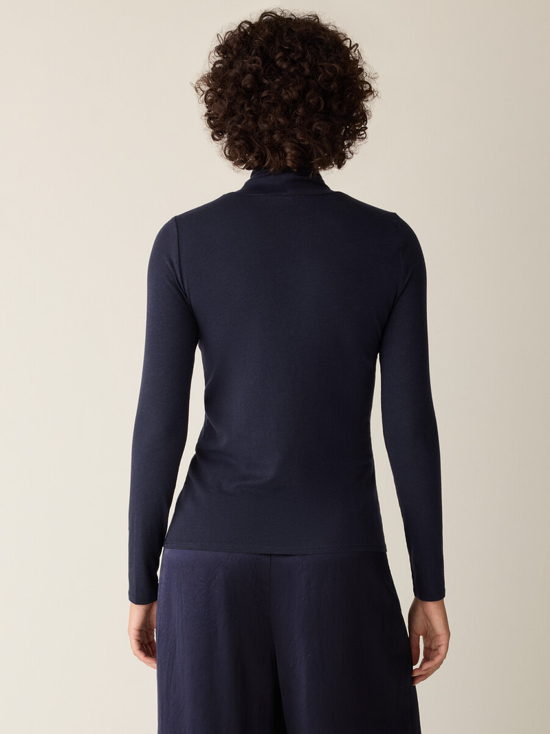 Sheer Cotton Blend Knit Turtleneck Top 4