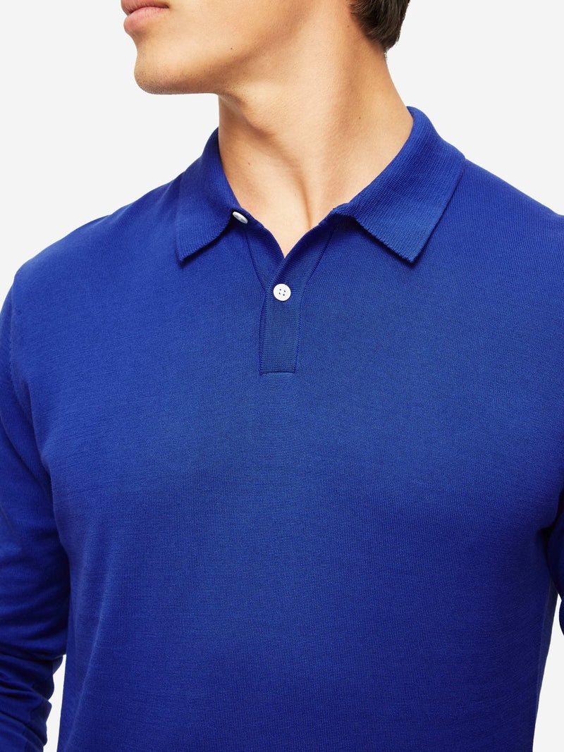 Men's Long Sleeve Polo Shirt Jacob Sea Island Cotton Blue 5