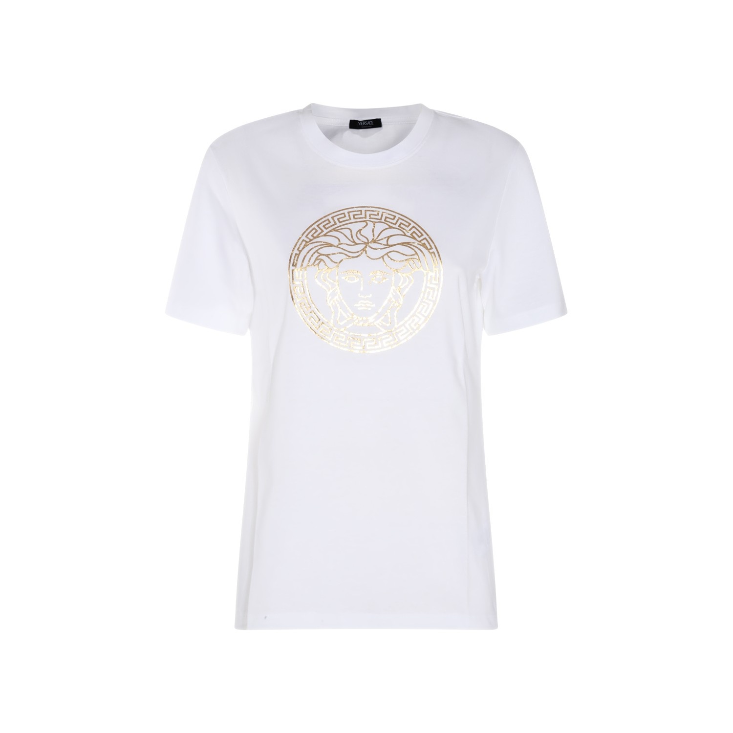 WHITE AND GOLD-TONE COTTON T-SHIRT - 1