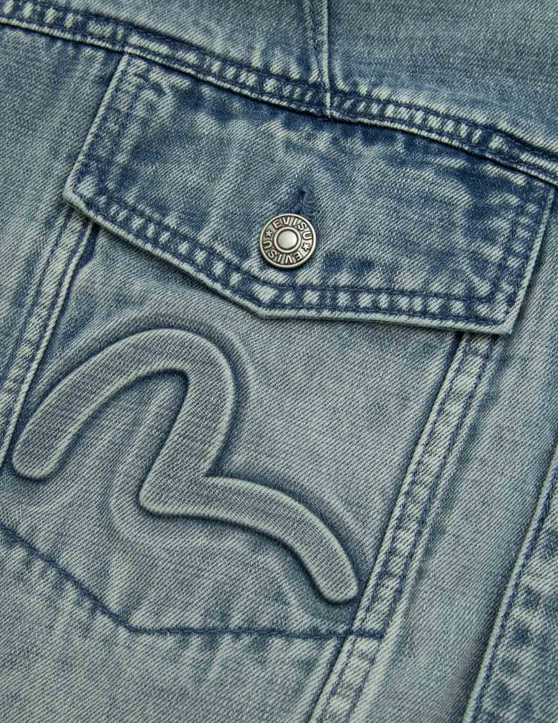 SEAGULL AND LOGO EMBOSSED PRINT LOOSE FIT DENIM JACKET 8