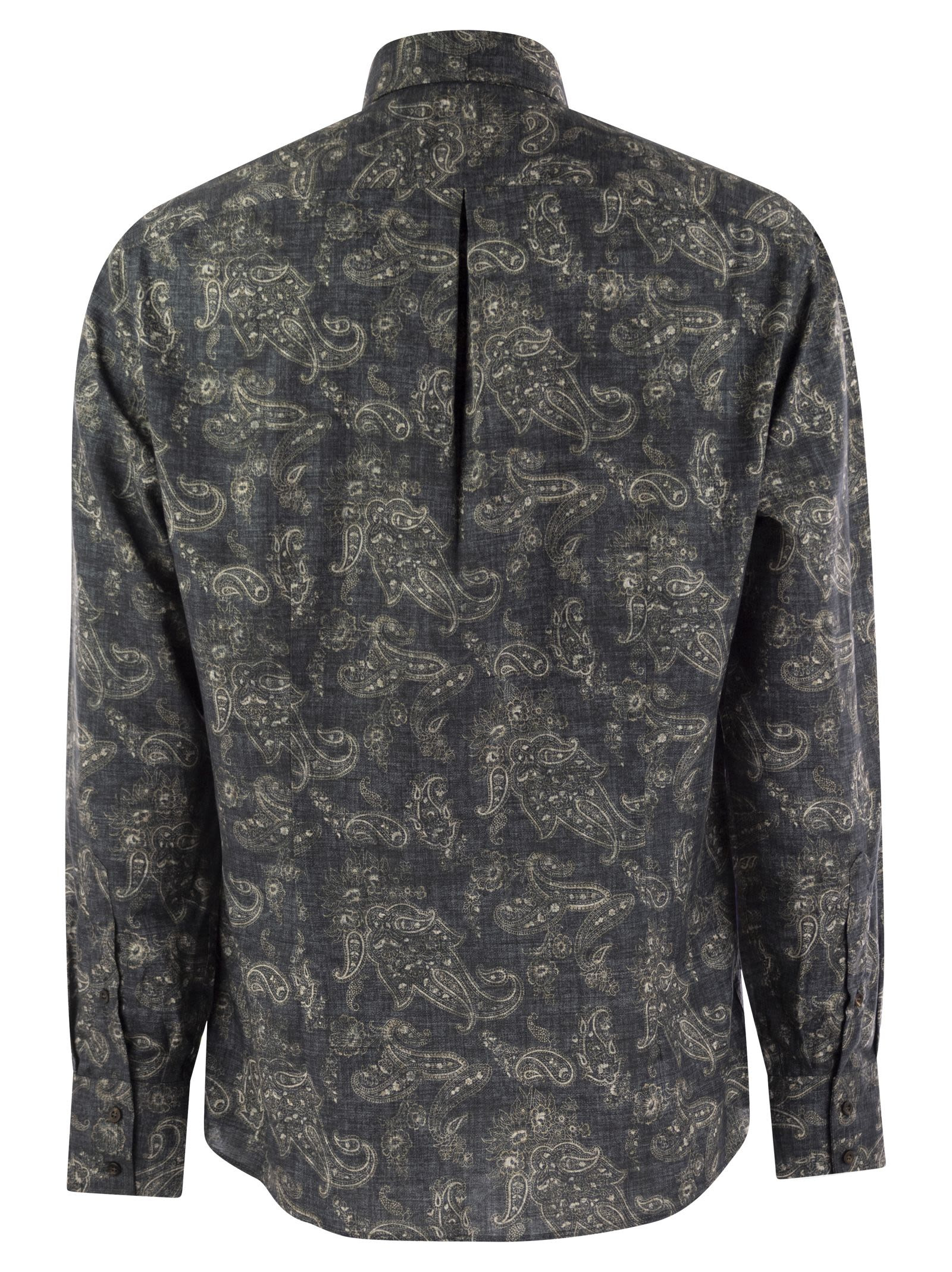 Brunello Cucinelli Men Slim Fit Cotton Paisley Canvas Shirt - 2