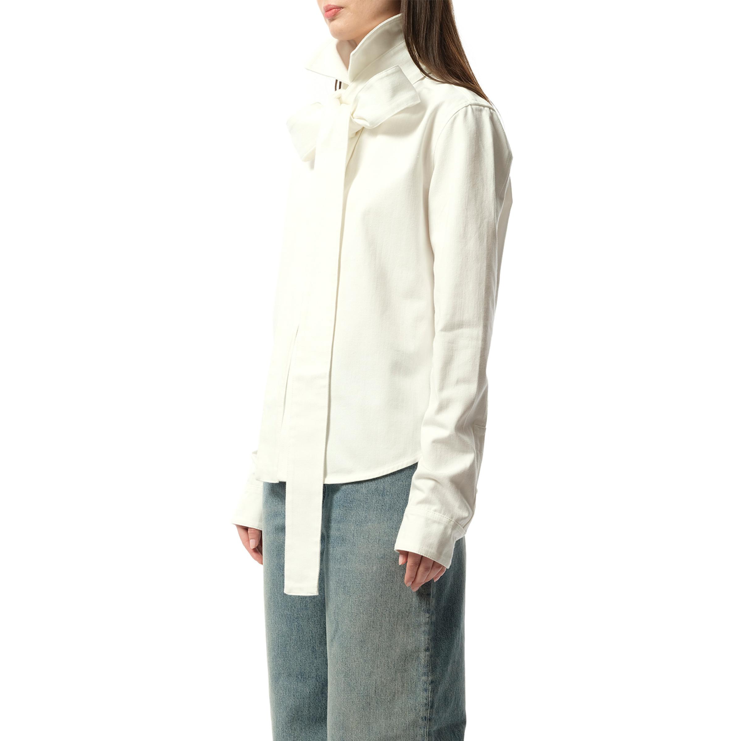 Bow Shirt in White - 4