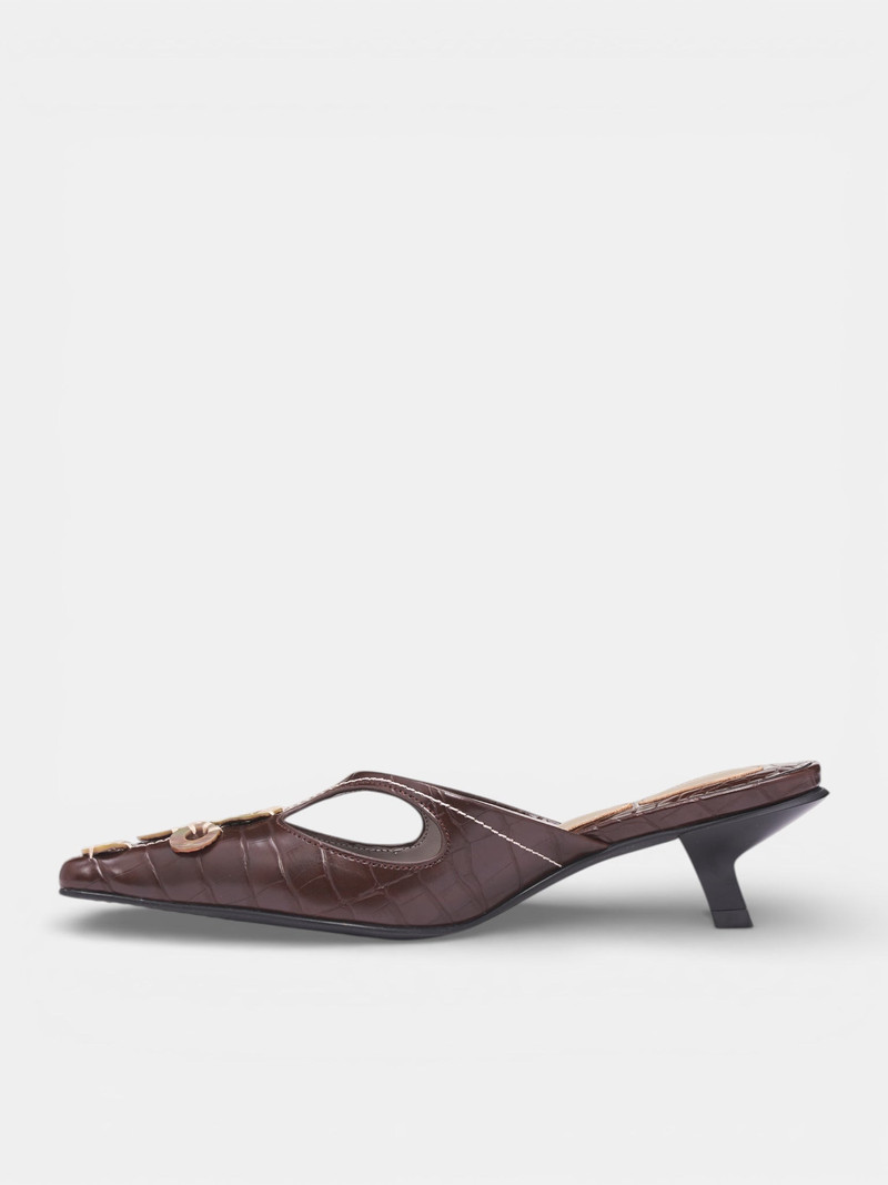 RUI Chestnut Croc-Embossed Heeled Mules outlook