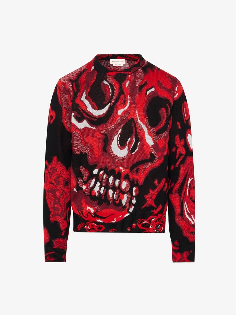 Men's Wax Flower Skull Jumper in Black/lust Red - 2