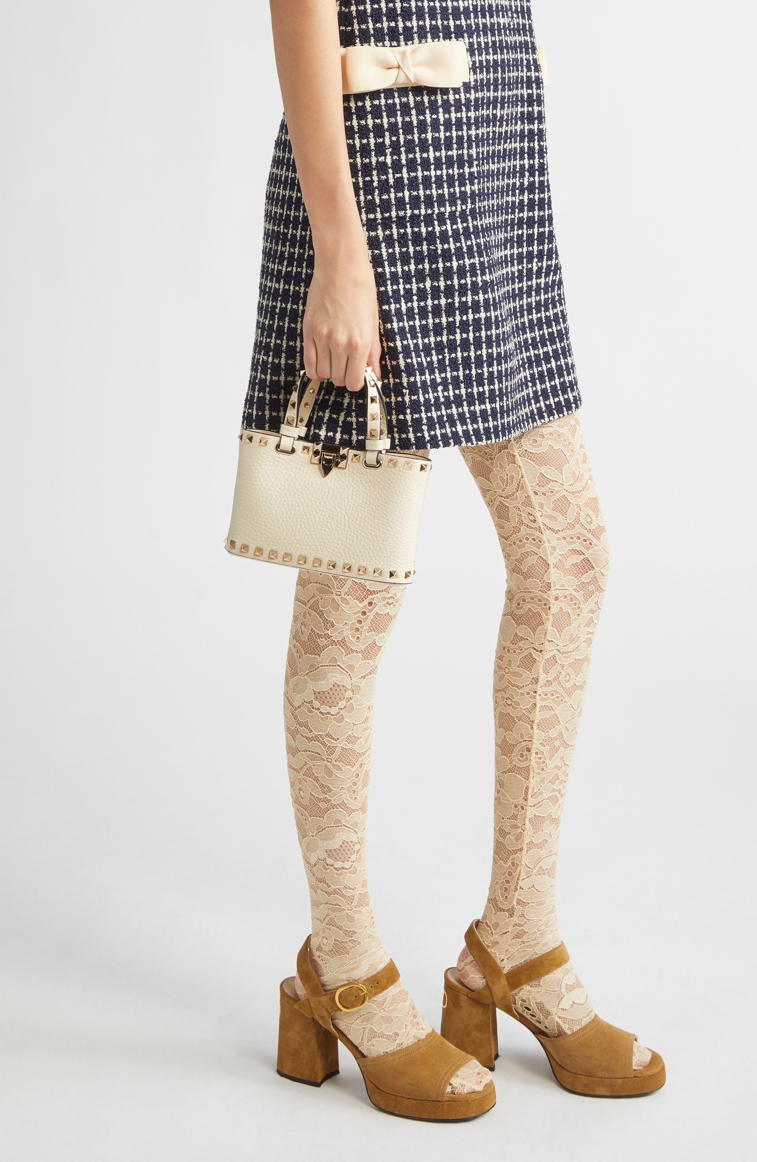 Valentino Garavani Mini Rockstud Leather Top Handle Bag in Light Ivory at Nordstrom - 3