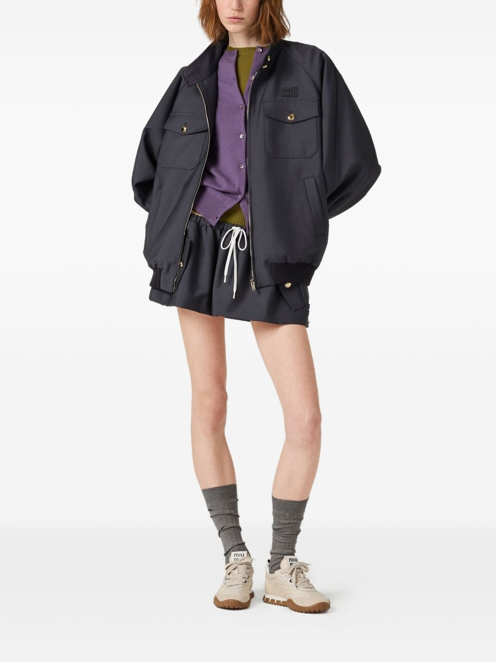 embroidered logo ribbed-knit jacket - 2