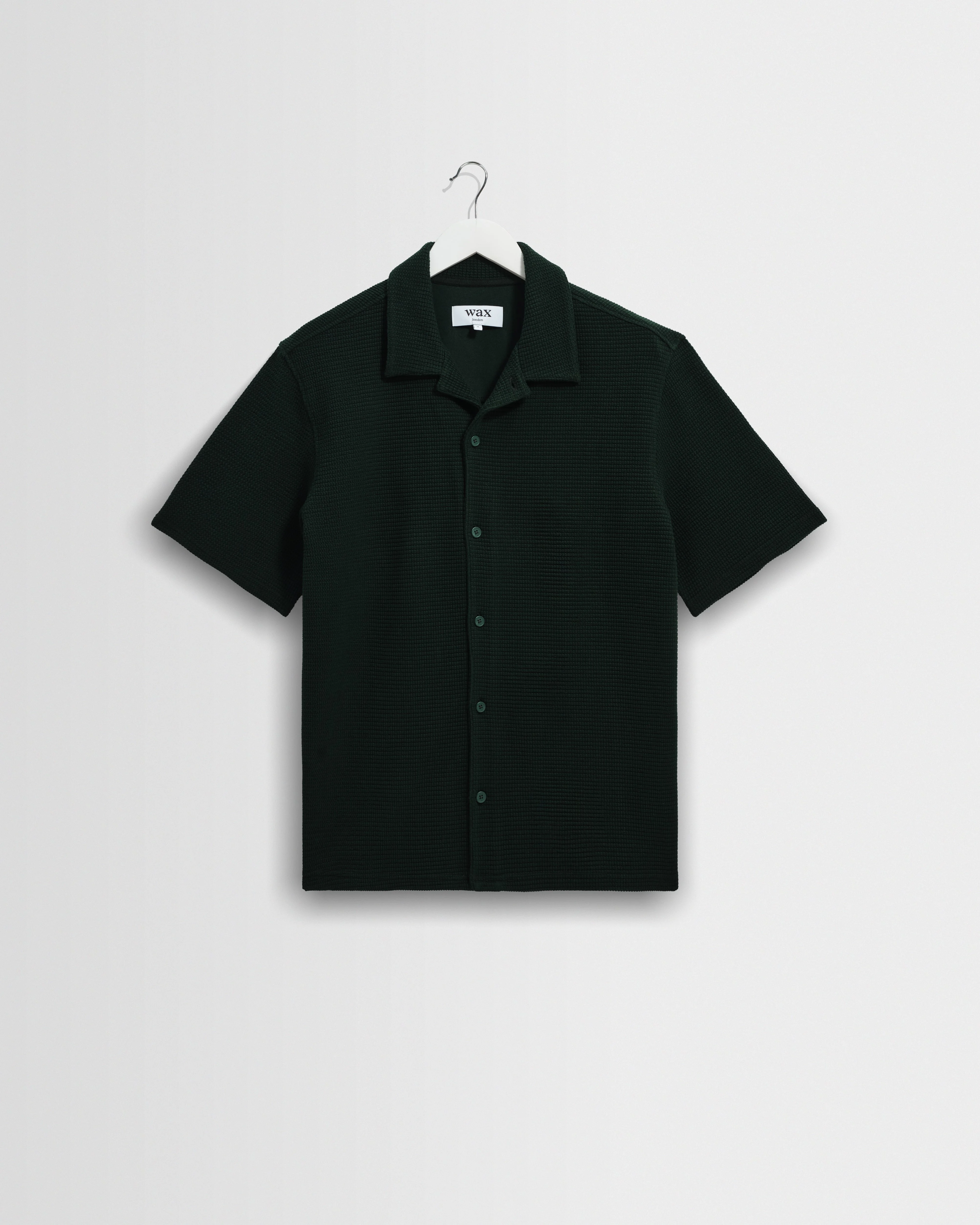 Clayland - Bottle Green Textured Waffle Short-Sleeve Shirt - 1