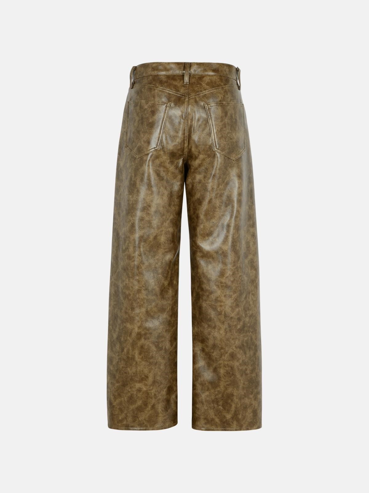 BROWN RECYCLED LEATHER BLEND TROUSERS - 3