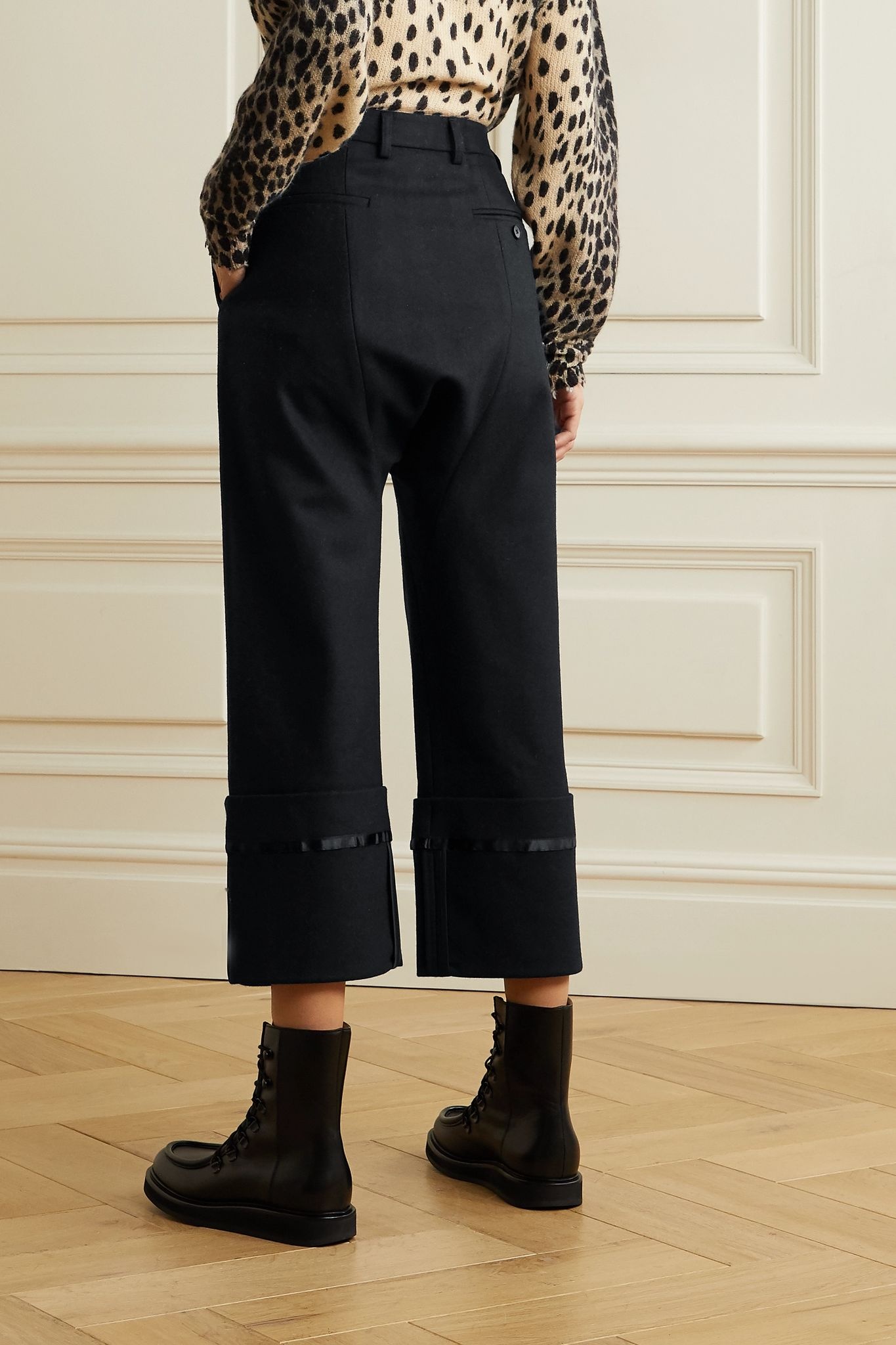 Cropped satin-trimmed wool-twill pants - 3