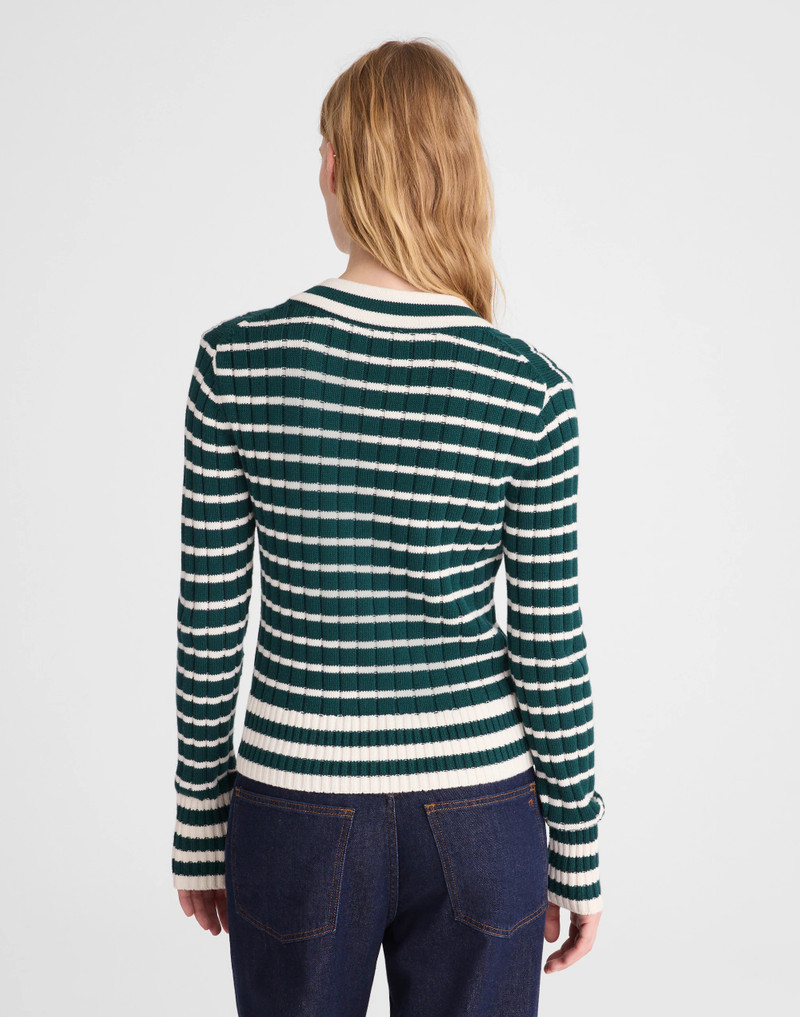 Madewell Striped Shrunken V-Neck Varsity Sweater outlook