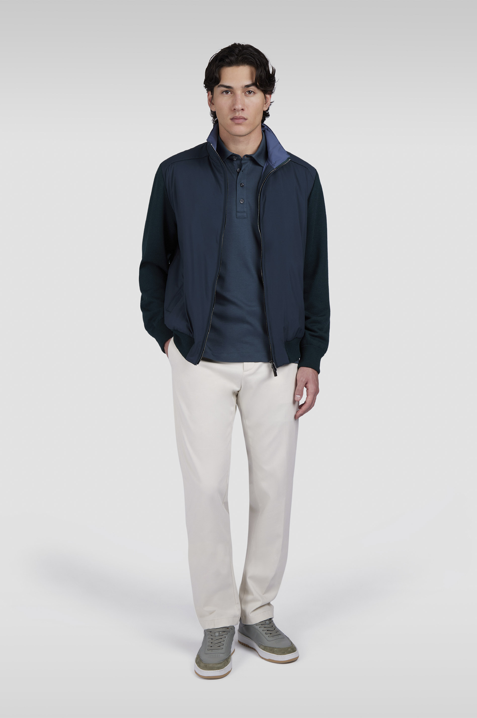 HYBRID ZIP-UP SWEATER IN SOFT COOL TOUCH WOOL AND TYPHOON® PLATINUM - 2