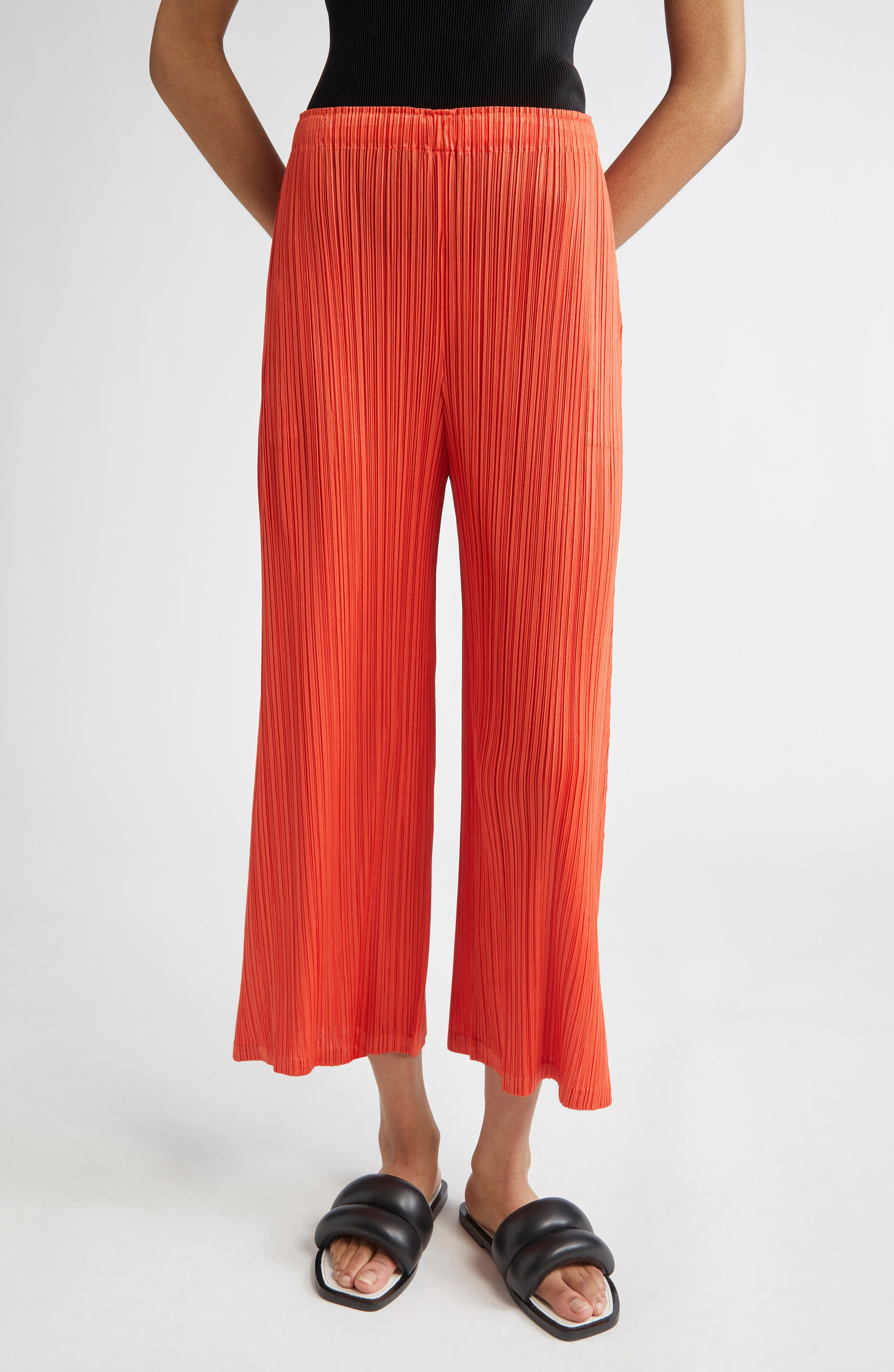 Pleats Please Issey Miyake Monthly Colors February Pleated Crop Wide Leg Pants in Red at Nordstrom - 1