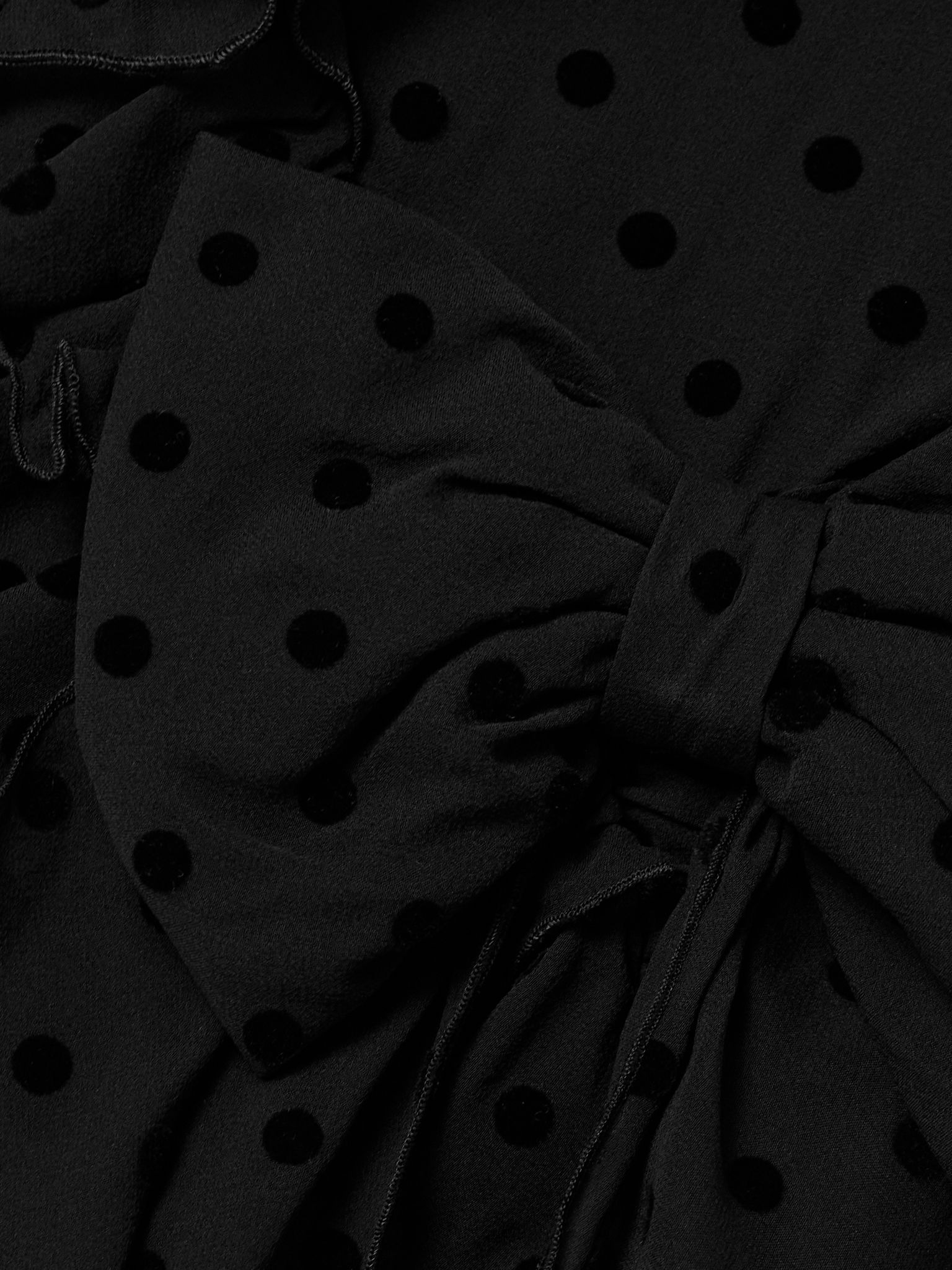 Bow-embellished ruffled flocked silk-chiffon mini dress Black - 4