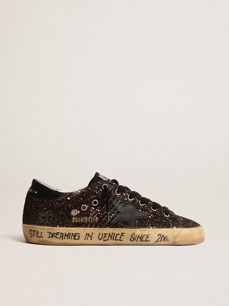 Super-Star in brown glitter with black leather star and heel tab - 1