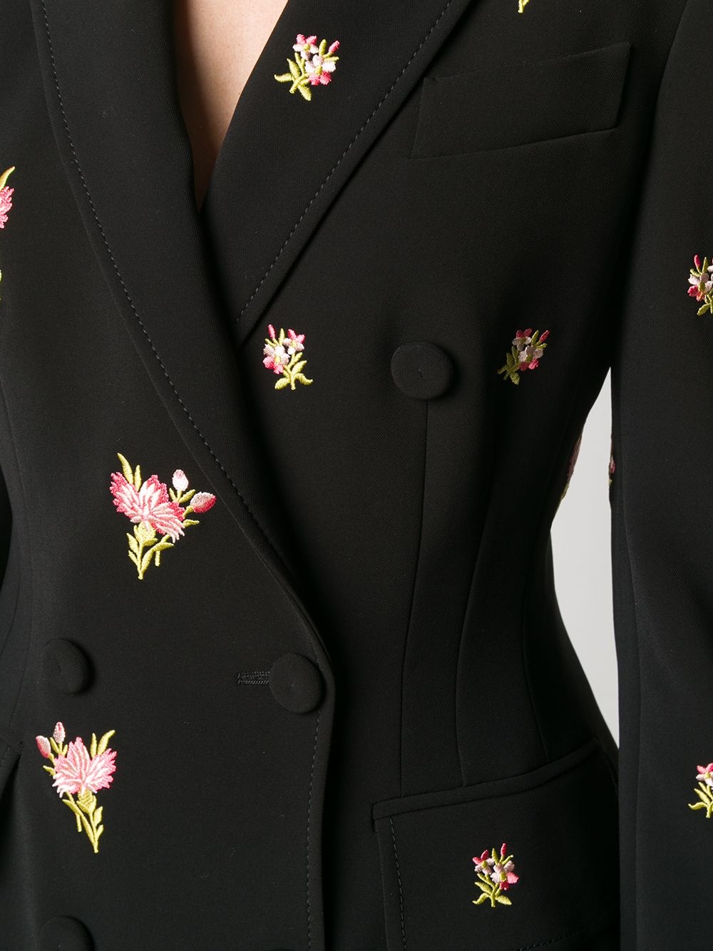 floral embroidery double-breasted blazer - 5