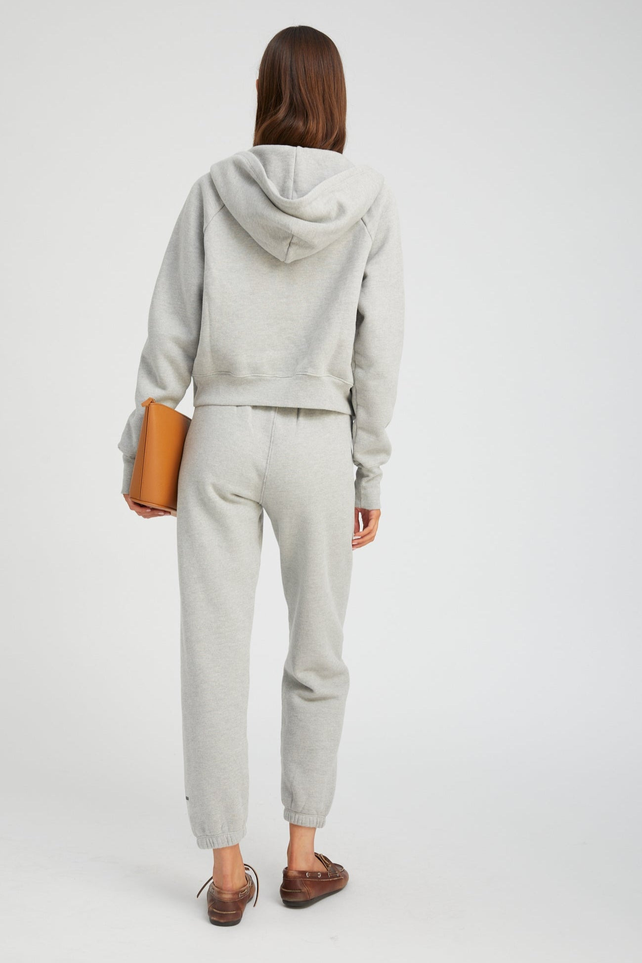 HEATHER GREY COTTON SHRUNKEN ZIP UP HOODIE - 4