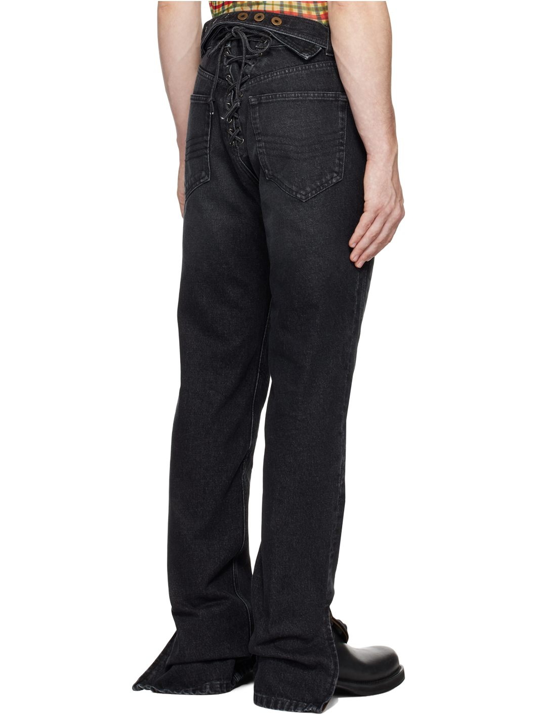 Black 'The Lace-Up Denim' Jeans - 3
