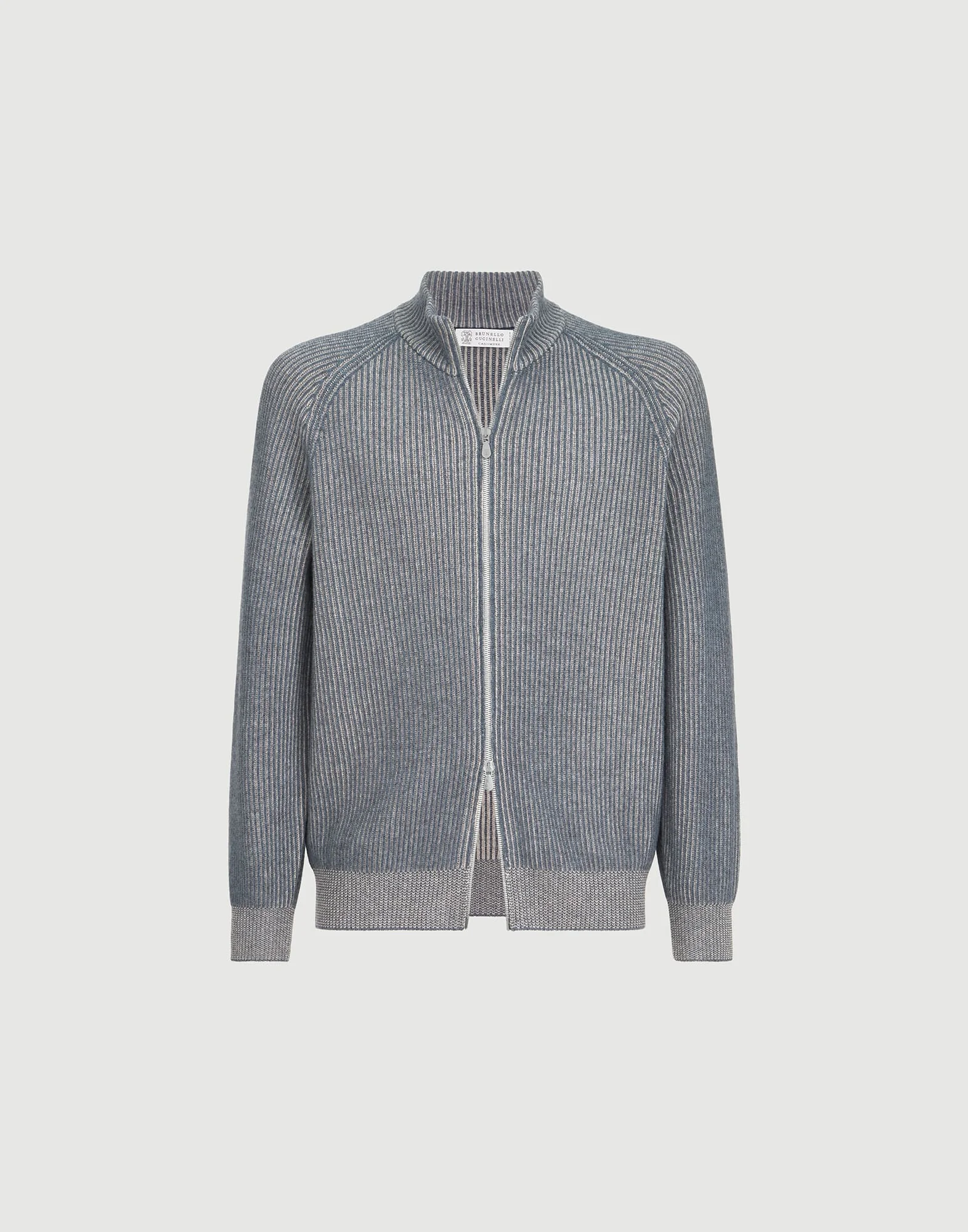 Cashmere vanisé English rib high-neck cardigan with zipper - 1