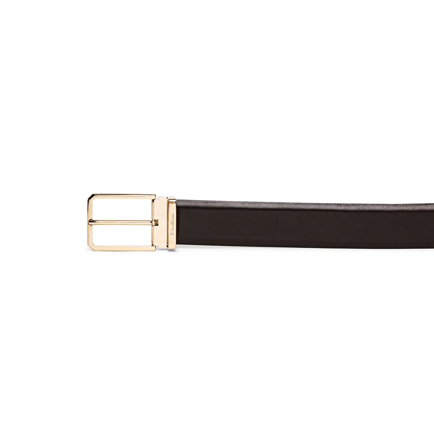 Men’s polished brown leather adjustable belt - 3