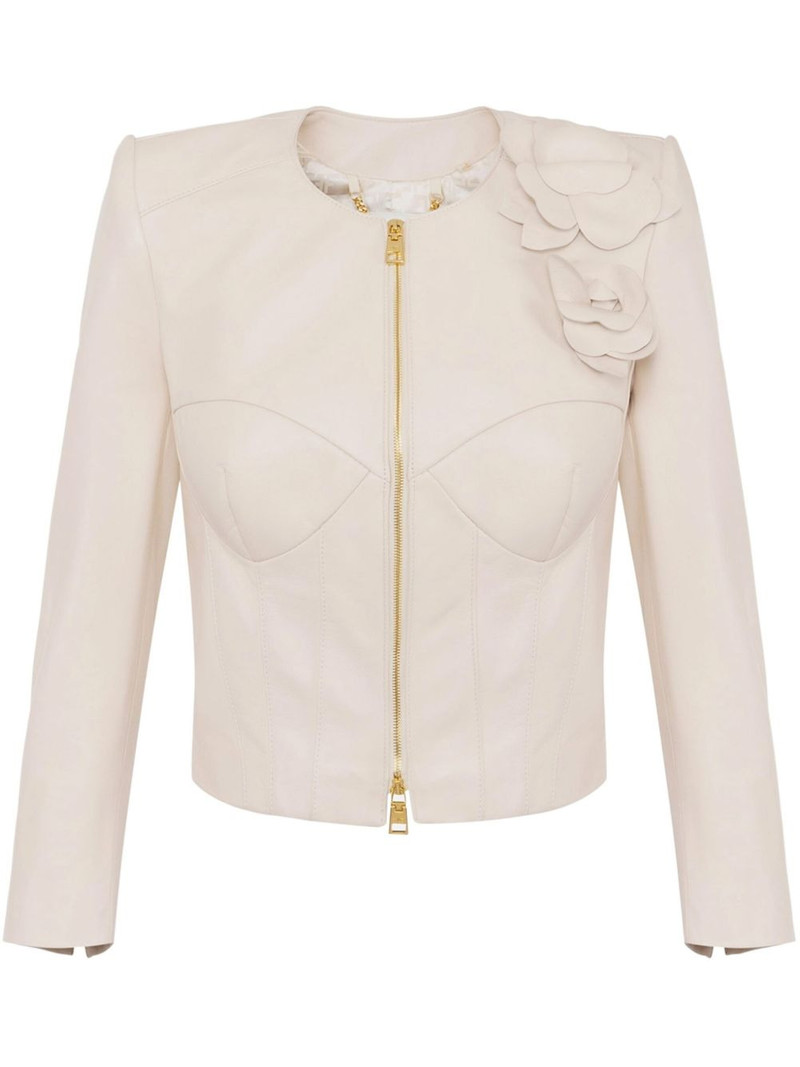 flower appliqués leather jacket 1