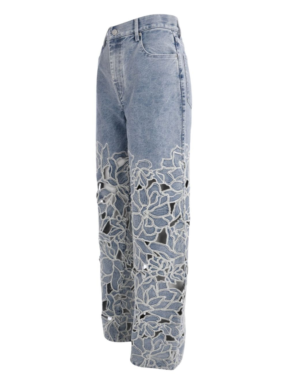 Betty straight-leg floral-laser-cut jeans - 3