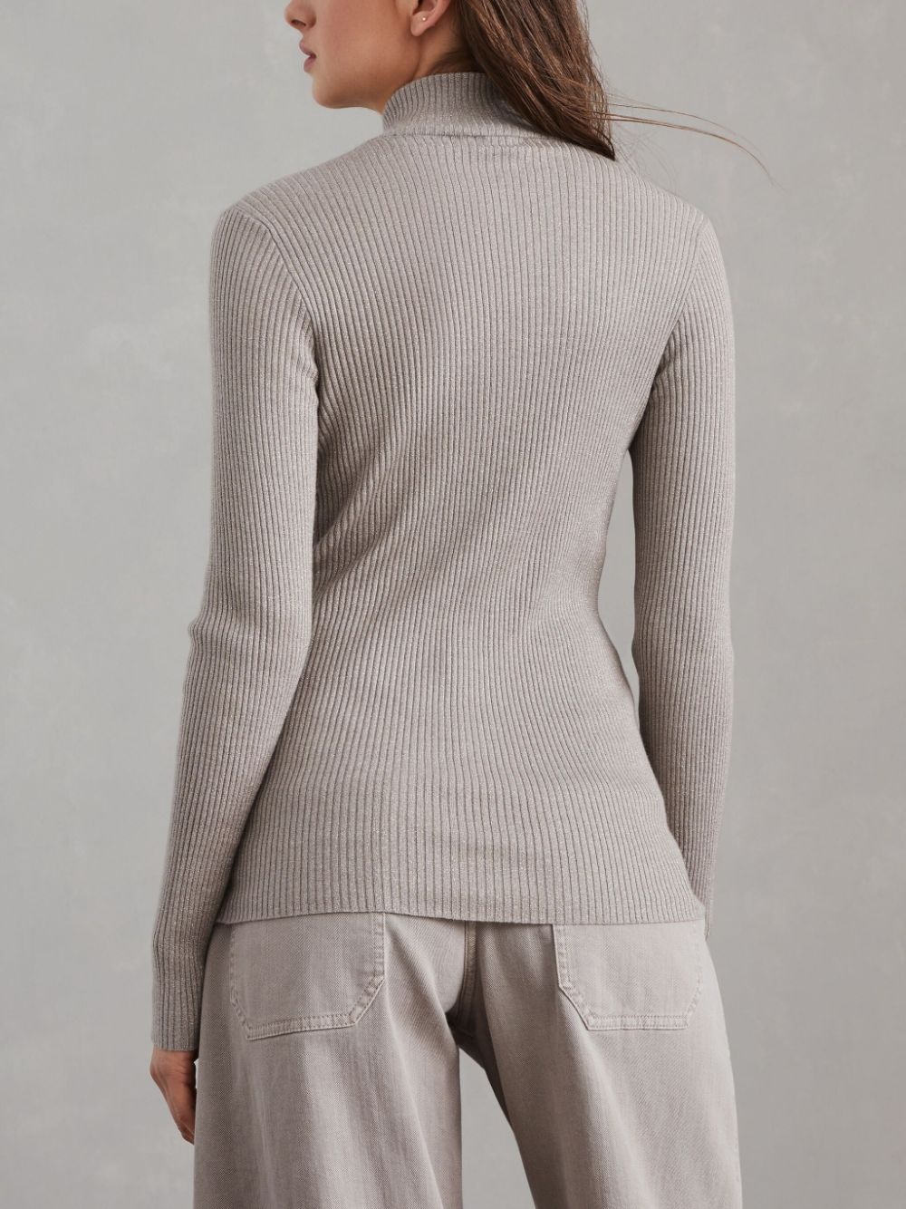 high neck ribbed knit T-shirt - 4