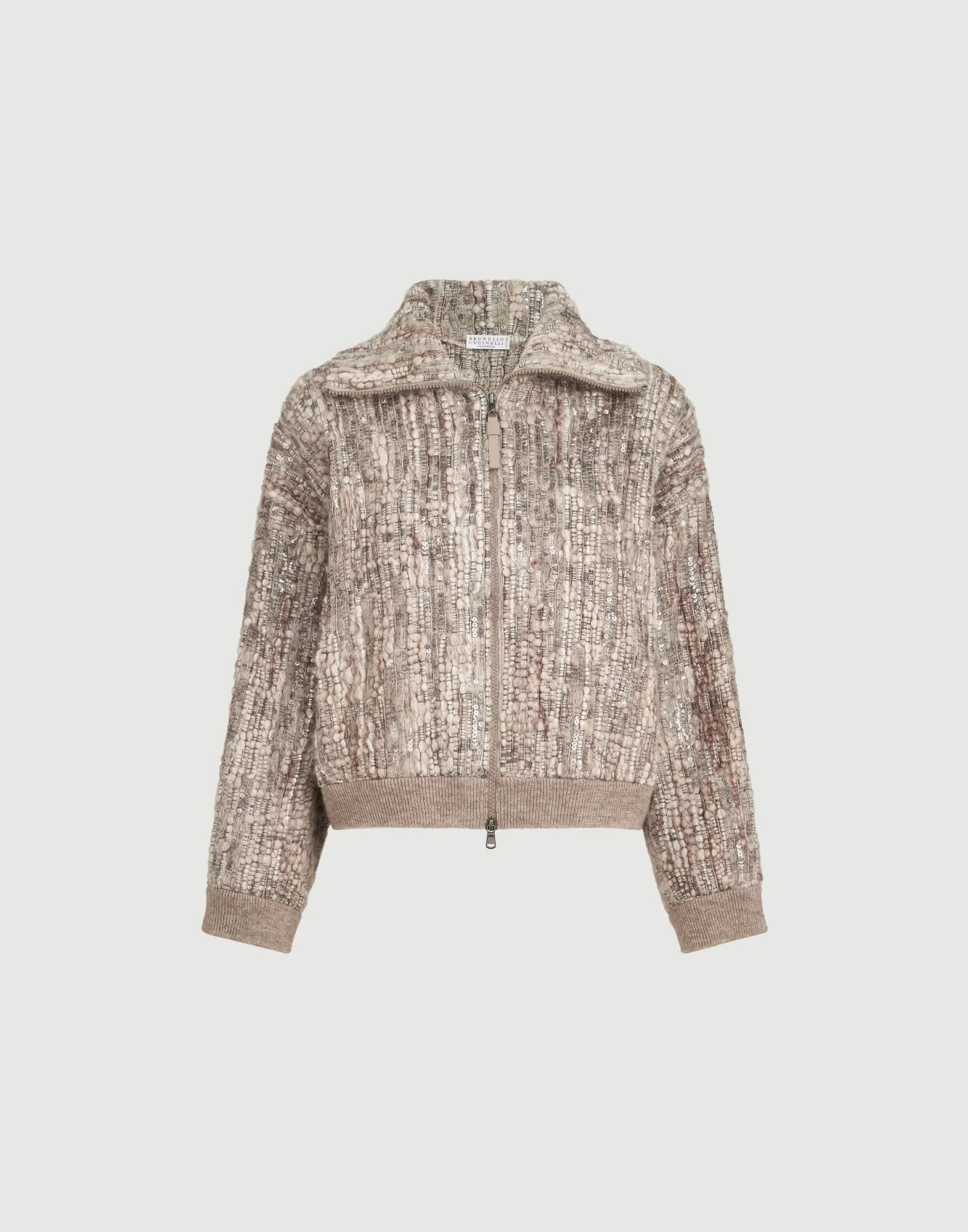 Dazzling tree bark embroidery cardigan in mohair and wool - 1