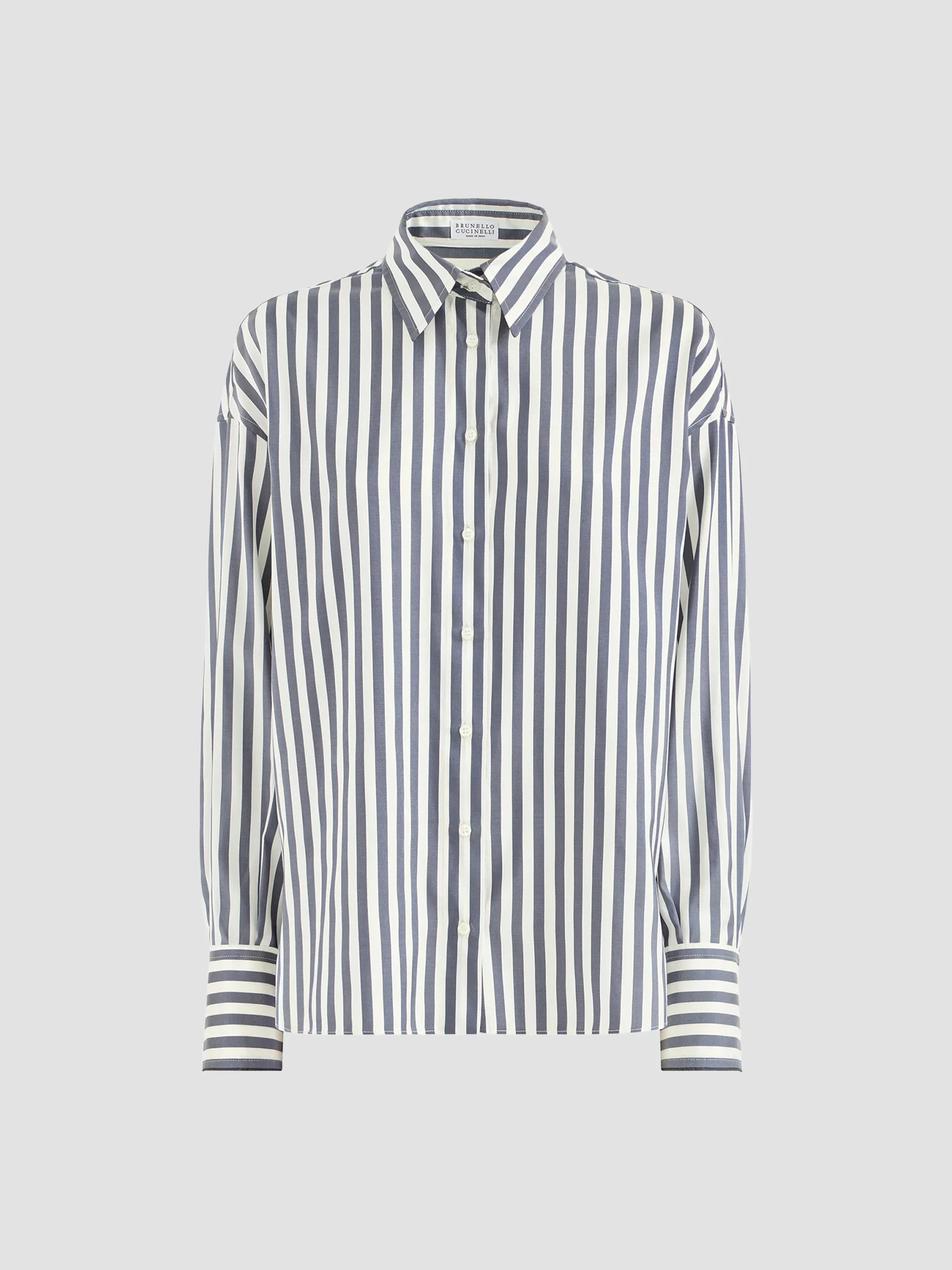 Women's Wide Stripe Silk Poplin Shirt - Denim - 1