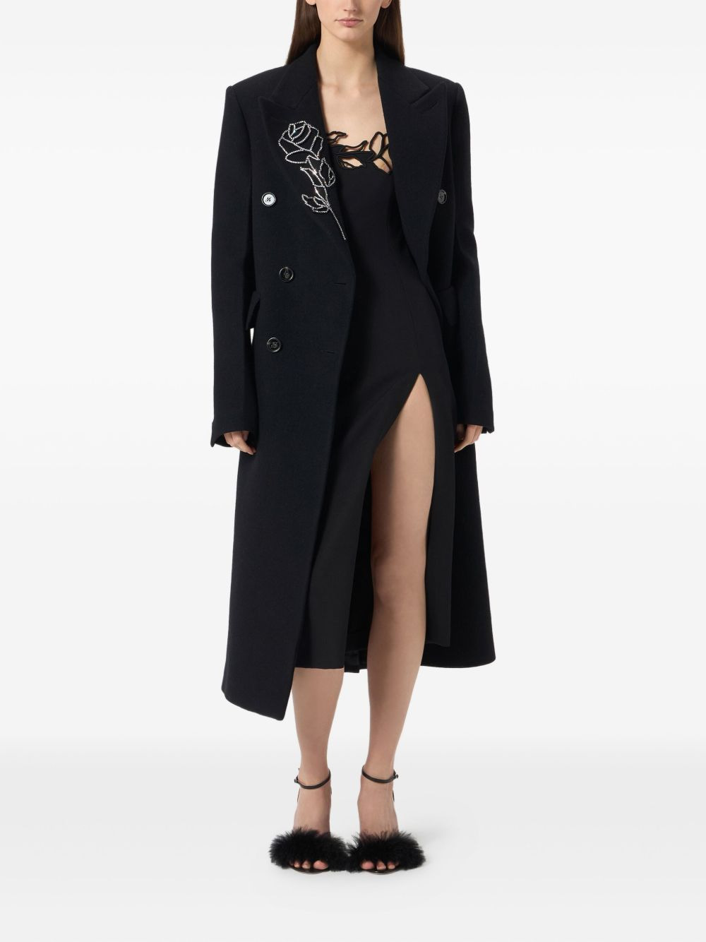 double-breasted floral-embroidered coat - 5