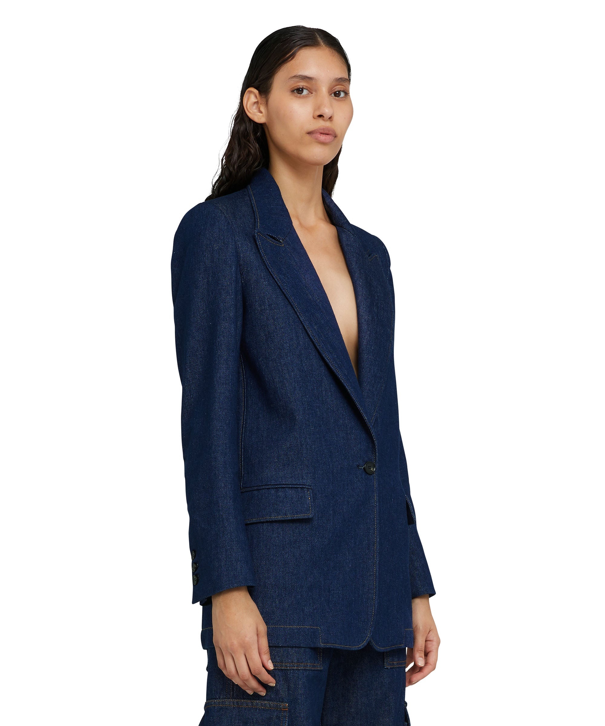 Denim single-breasted blazer with contrasting stitching - 5