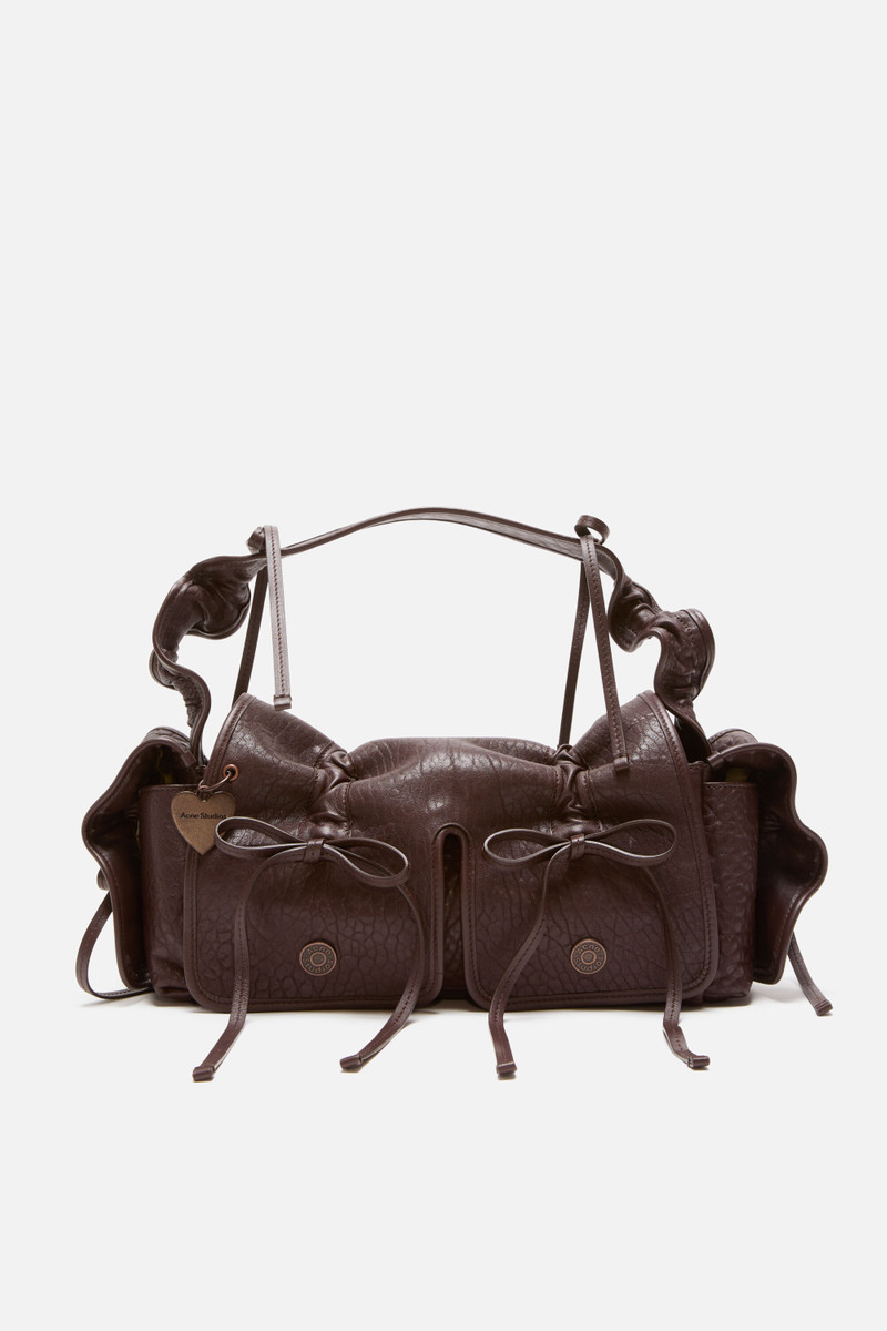 Multipocket grained leather bag - Chocolate brown 1