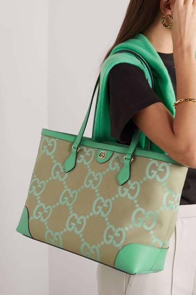 GUCCI Ophidia medium leather-trimmed canvas-jacquard tote outlook