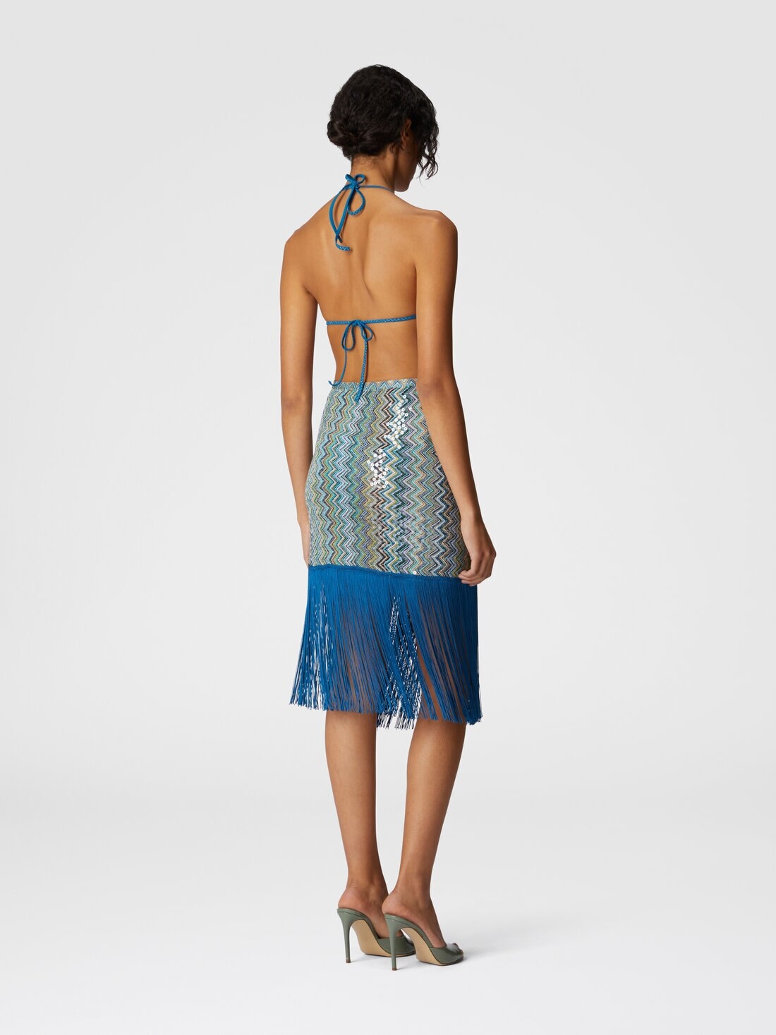 Zig zag lamé viscose sarong skirt with sequins and fringes - 3