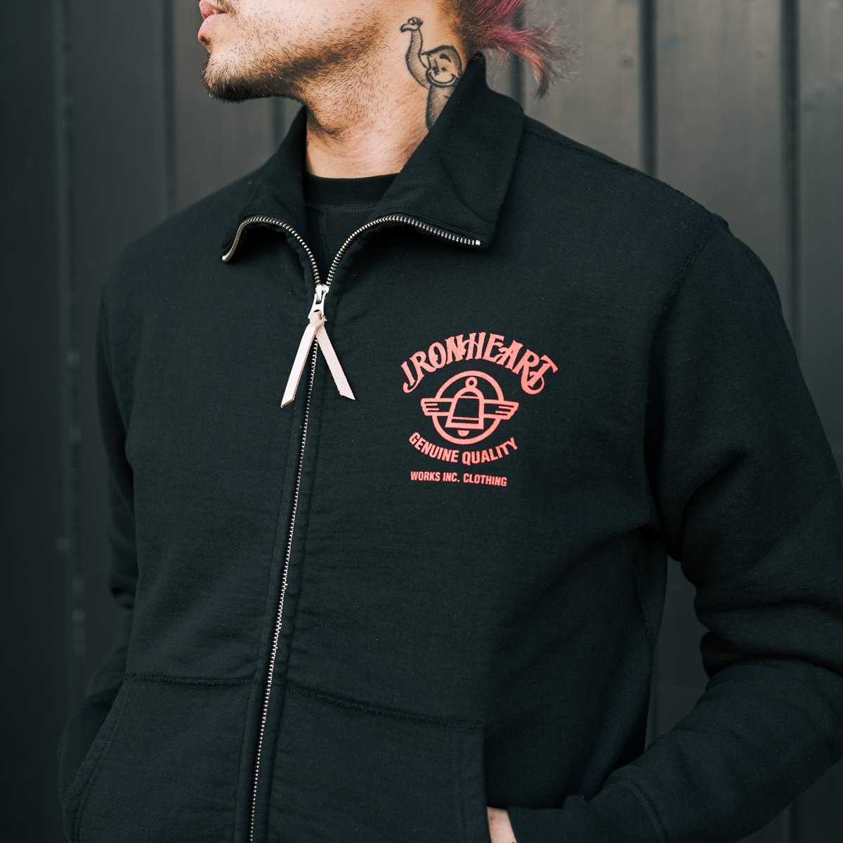 IHSW-60-BLK Printed 14oz Ultra Heavyweight Loopwheel Cotton Zip Up Sweater - Black - 4