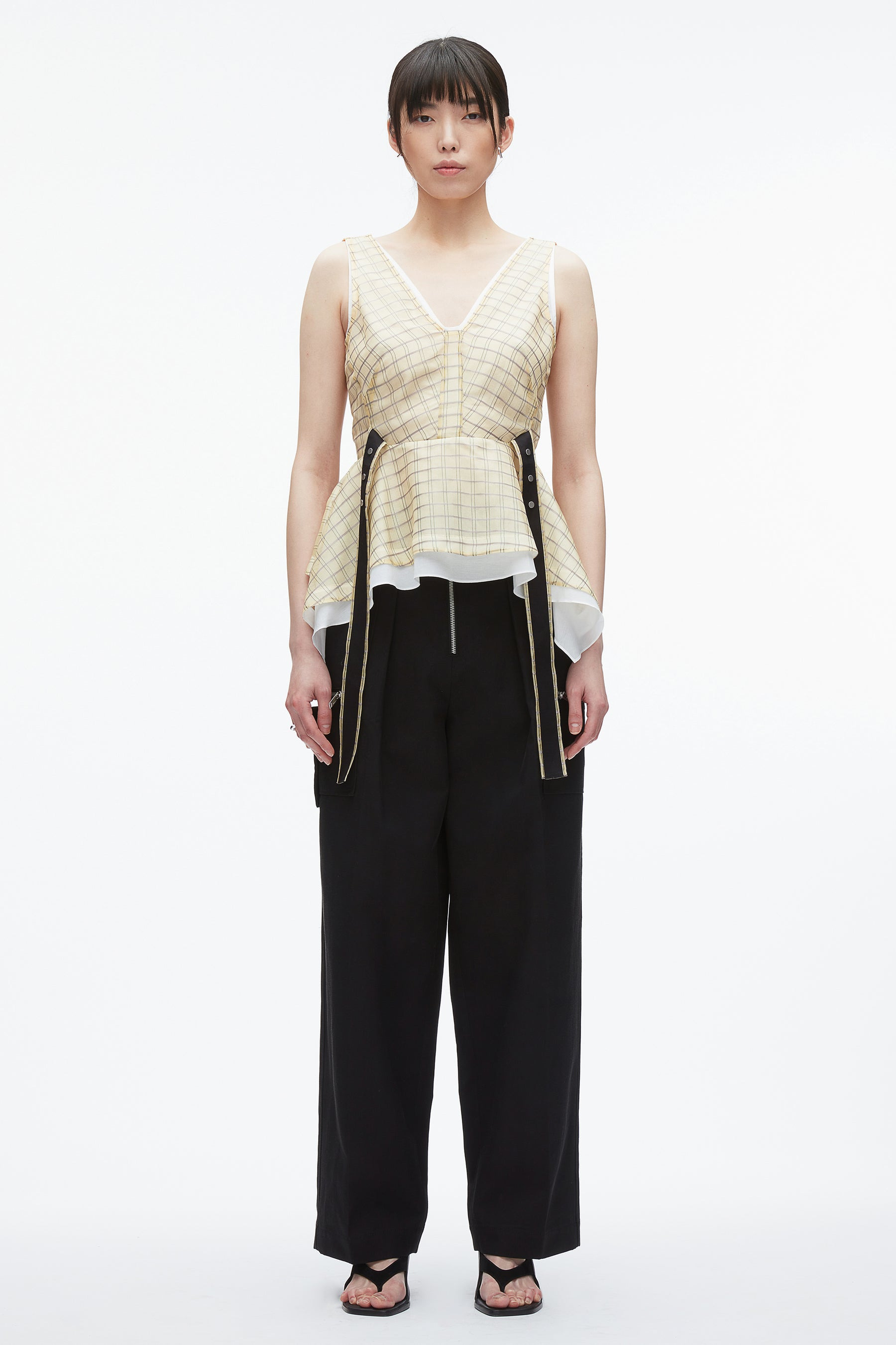 Plaid Organza V-Neck Top - 2