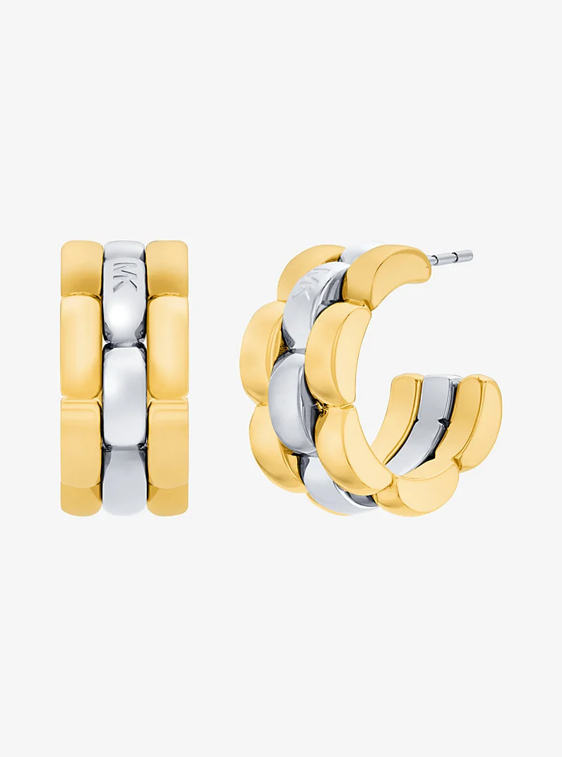 Two-Tone 3-Link Huggie Earrings - 1