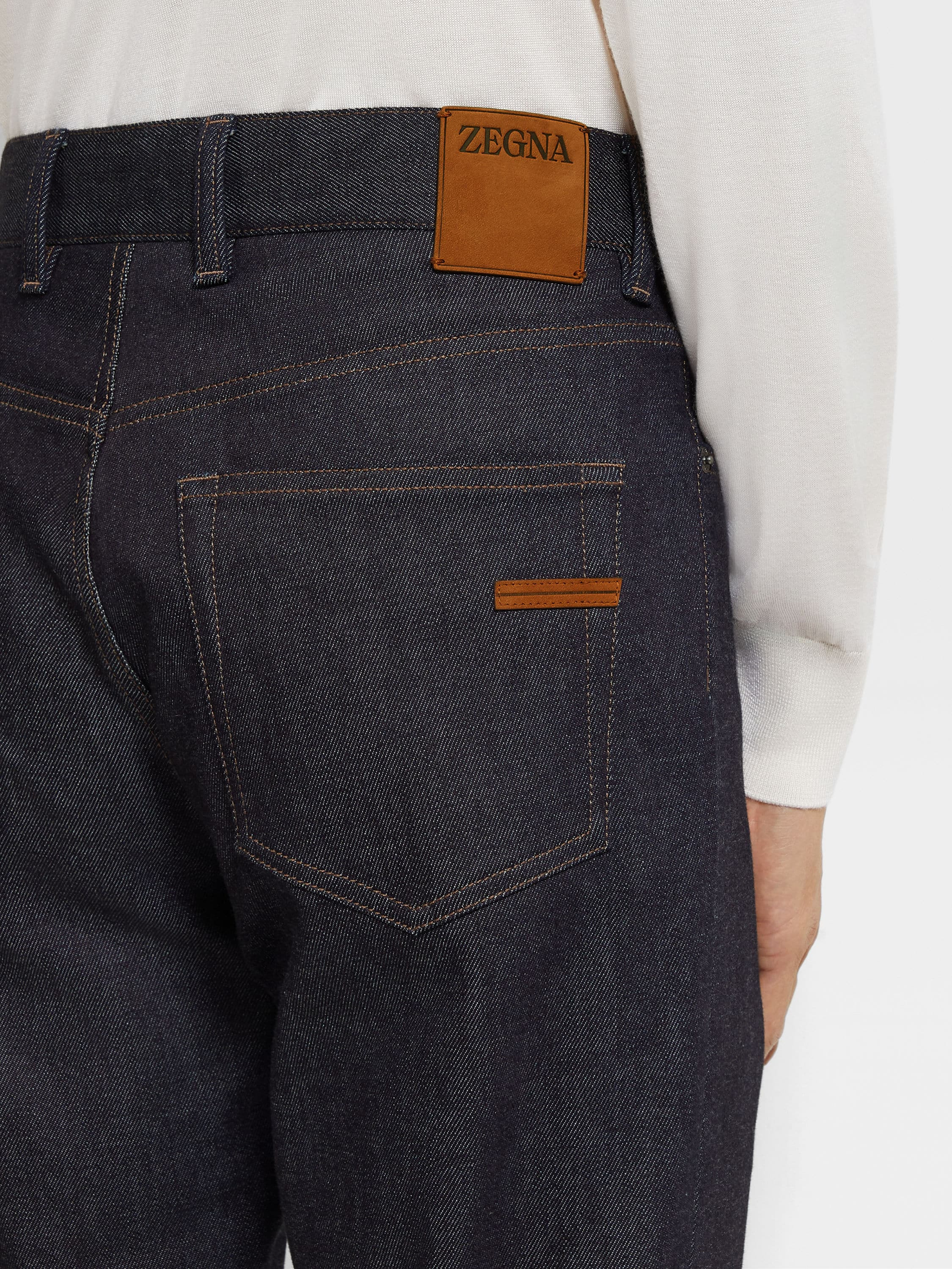 BLUE STRETCH COTTON AND CASHMERE ROCCIA JEANS - 2