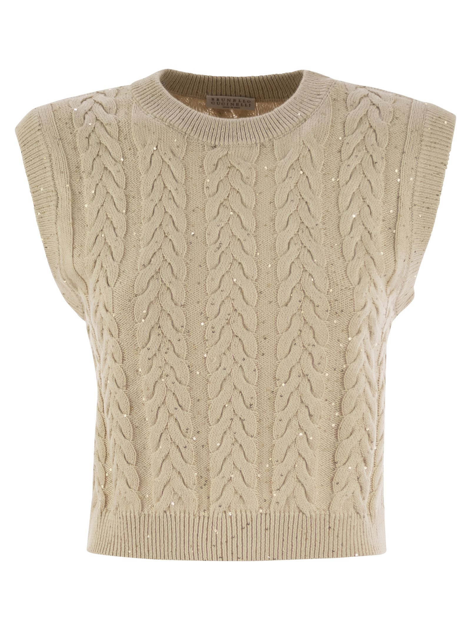 Brunello Cucinelli Women Dazzling Double Cable Knitted Cotton Waistcoat - 1