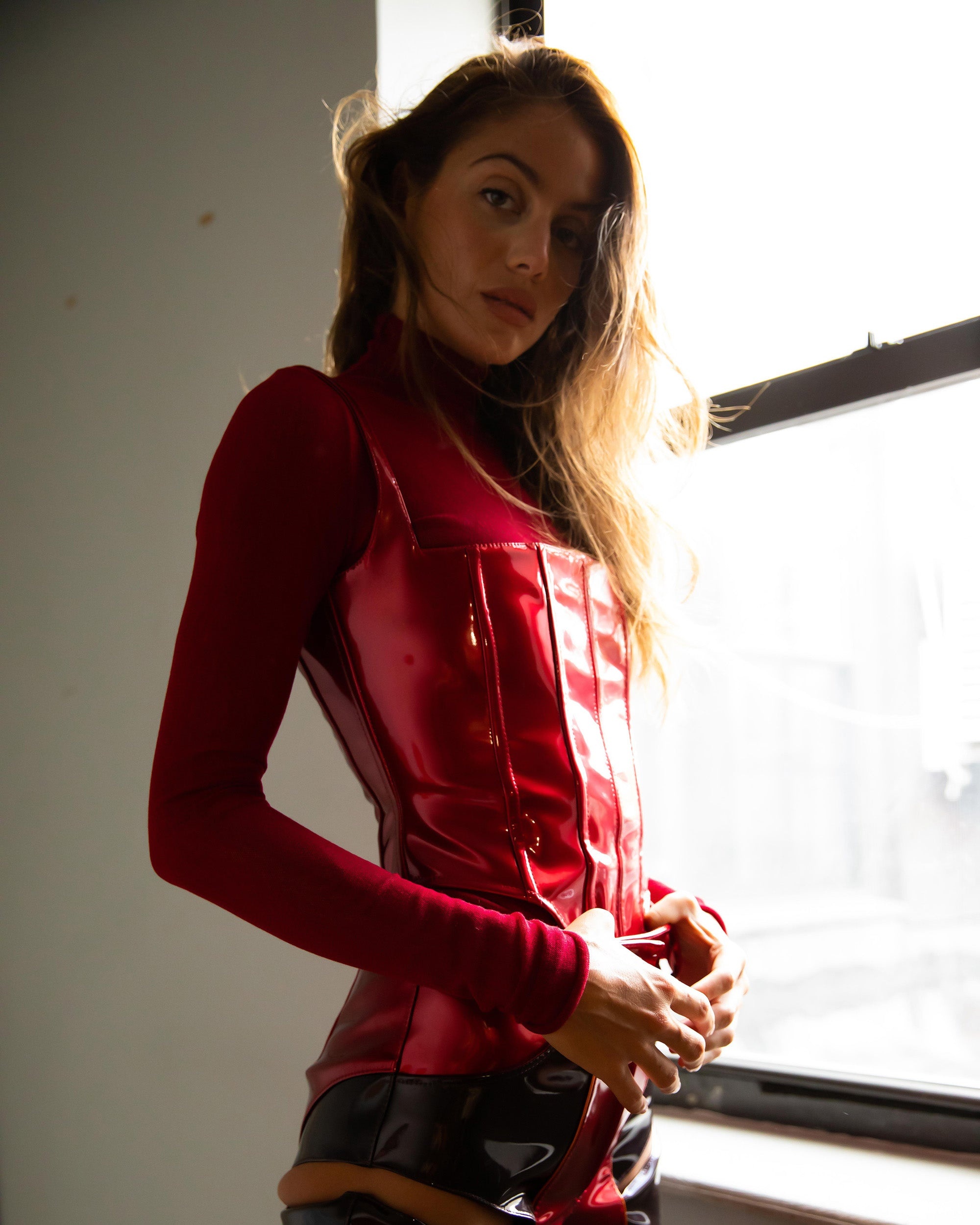 Asymmetric Patent-Vinyl Corset Top - 5