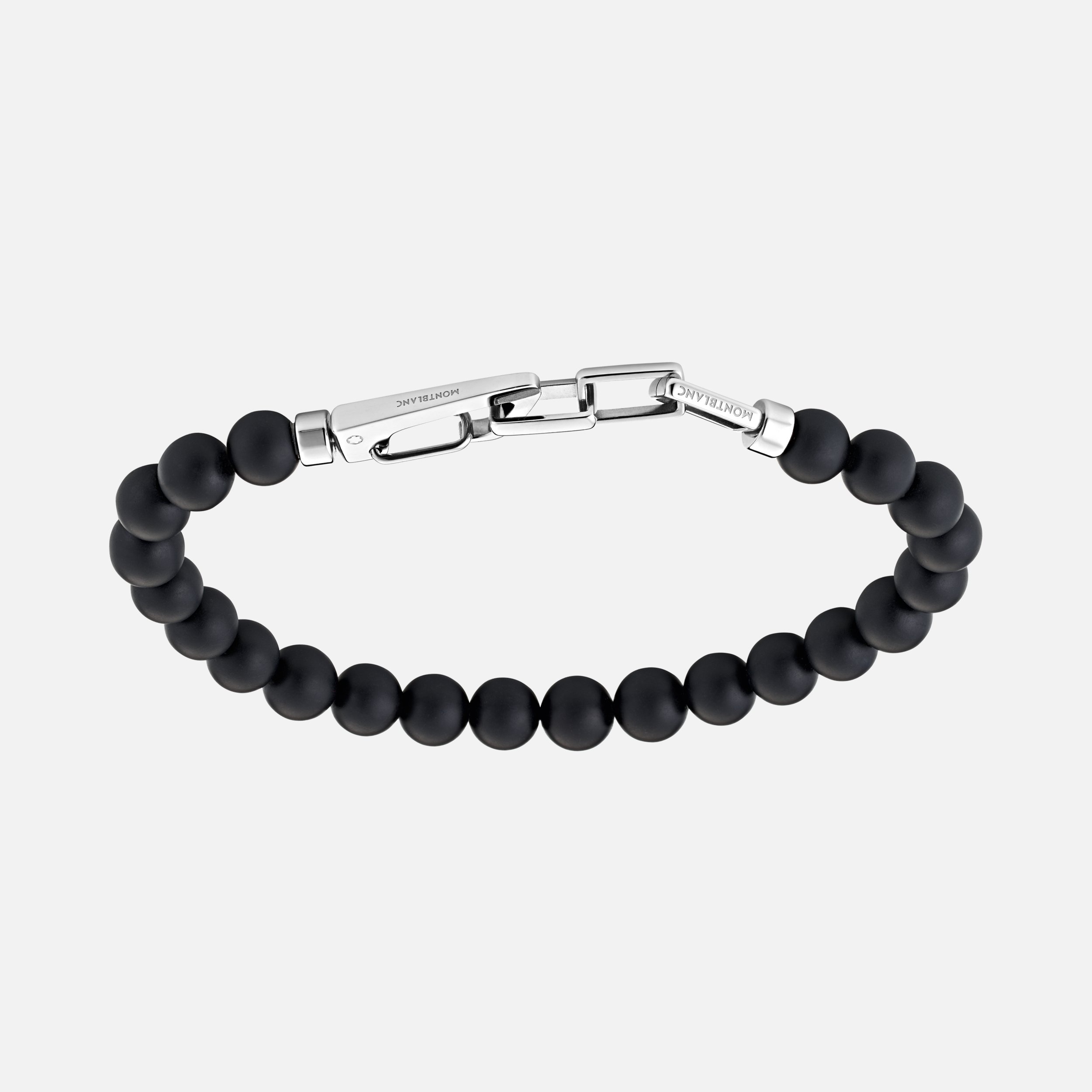 Onyx-bead bracelet with carabiner closure in stainless steel - 1