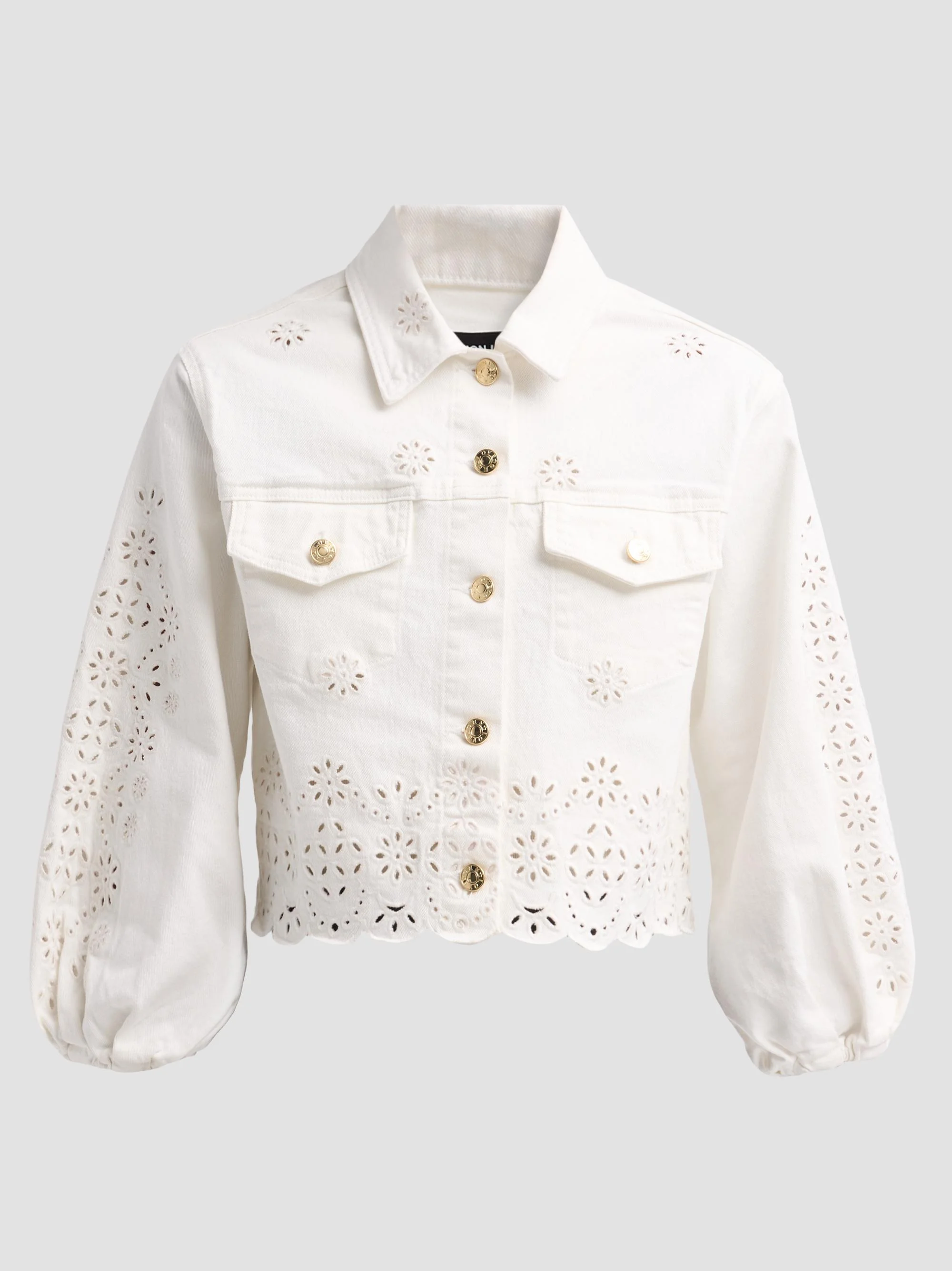 Women's Lumere Floral Eyelet Crop Denim Jacket - Chalk White - 1